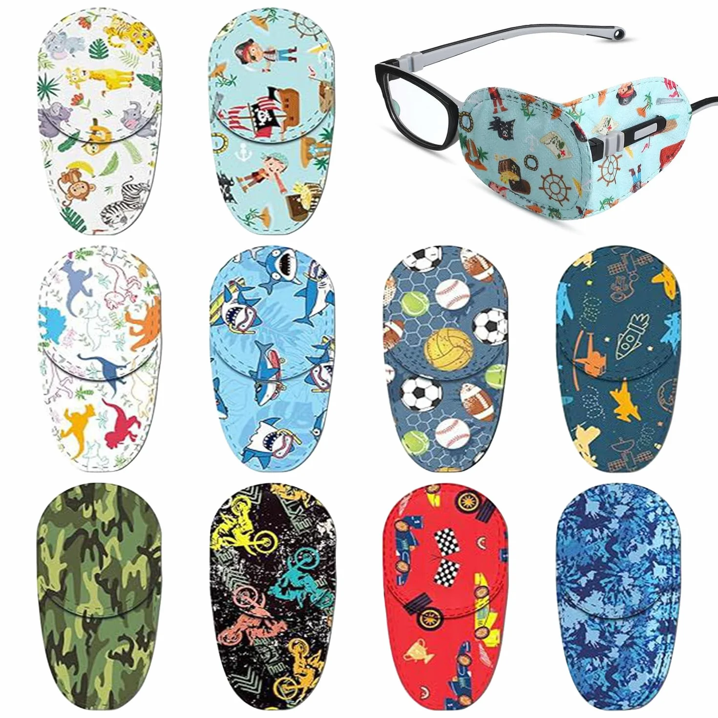 10 Pezzi Bende Oculari, Eye Patch Coprente per Occhio Pigro Ambliopia, Cartoon Eyepatch per Gli Occhiali Trattare Occhio Pigro Amblyopia Strabismus per Gli Occhi Sinistro e Destro