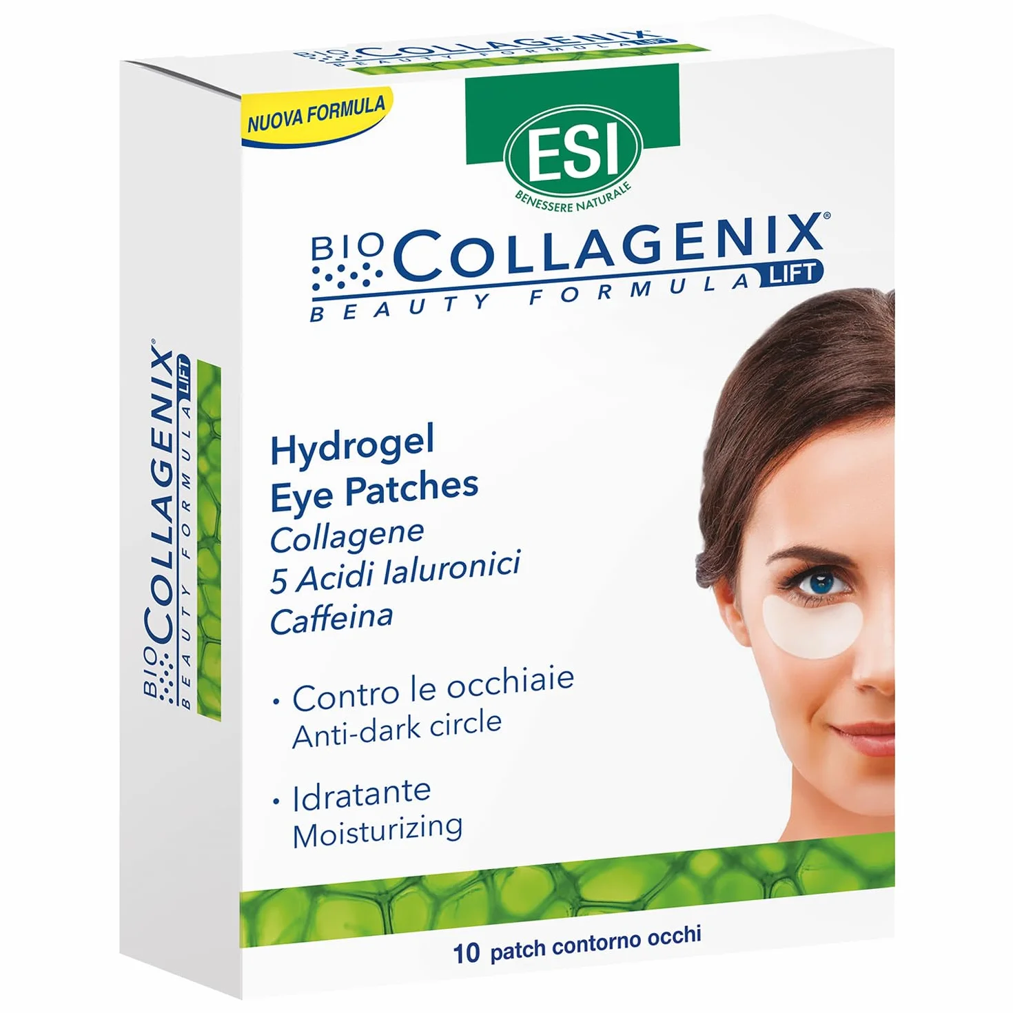 ESI, Biocollagenix Hydrogel Eye Patches, 10 Patch Occhi con Collagene, Caffeina e Acido Ialuronico per Ridurre le Occhiaie, Offre una Pelle Elastica e un Contorno Occhi Luminoso, Formula Idratante