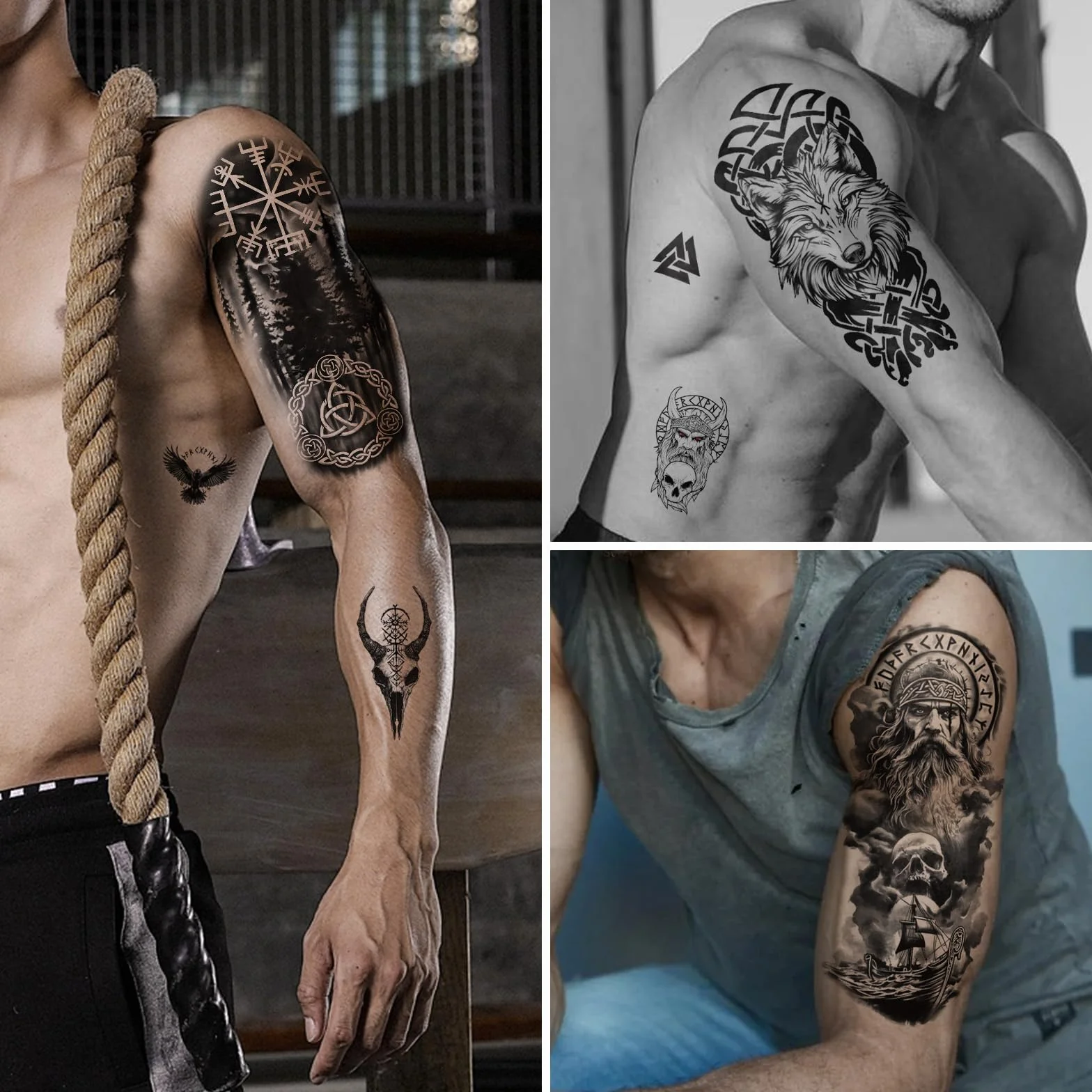 77 fogli tatuaggio temporaneo uomo vichinghi tatuaggi temporanei adulti, celtici nordici a mezza manica per donne e uomini simboli vichinghi tatoo temporanei tatoos aufkleben