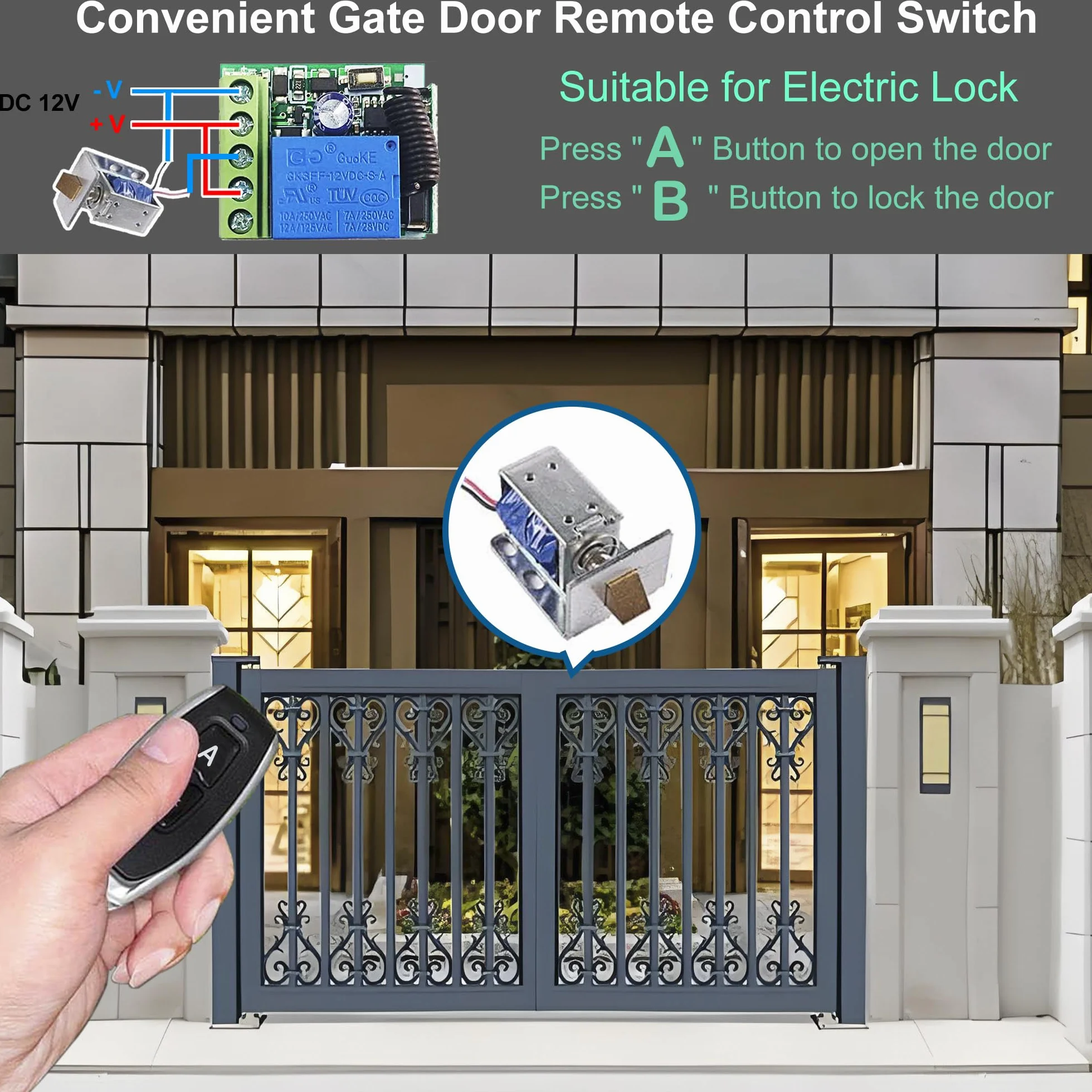 QIACHIP 433 MHz Interruttore di controllo remoto DC 12V 1 canale wireless Modulo ricevitore relè RF con 2 trasmettitori
