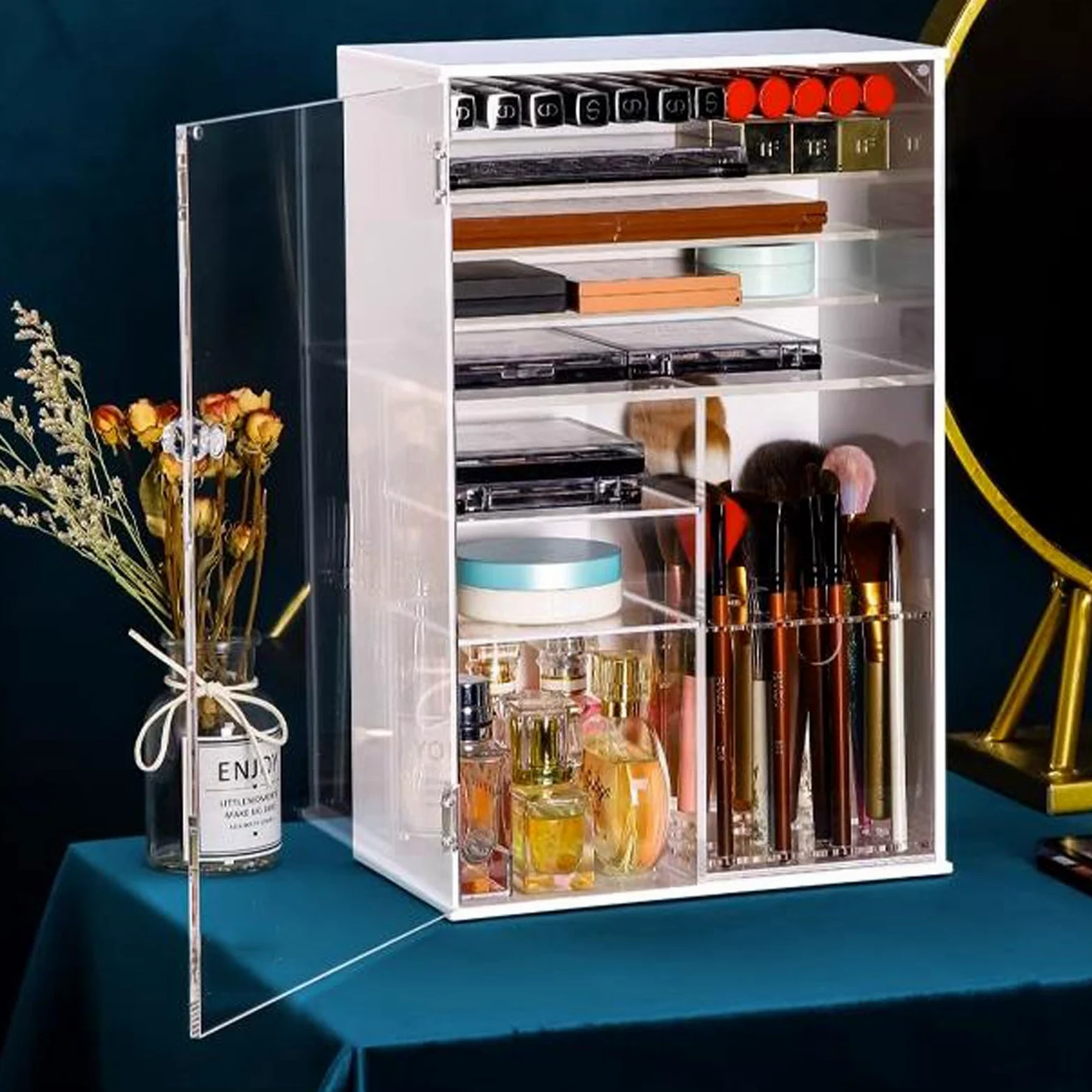organizzatore per Il Trucco, organizzatore per Il Trucco in Acrilico, Contenitore per Cosmetici con divisorio Staccabile e Porta Trasparente, Contenitore per Il Trucco, Rossetti, pennelli