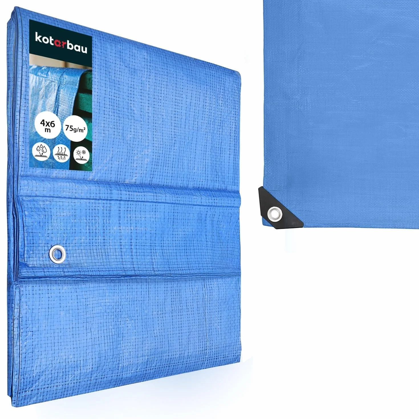 KOTARBAU Telo Impermeabile Esterno Polietilene 4 x 6 m Blu 75 g/m² Copertura Piscina Telone Giardino