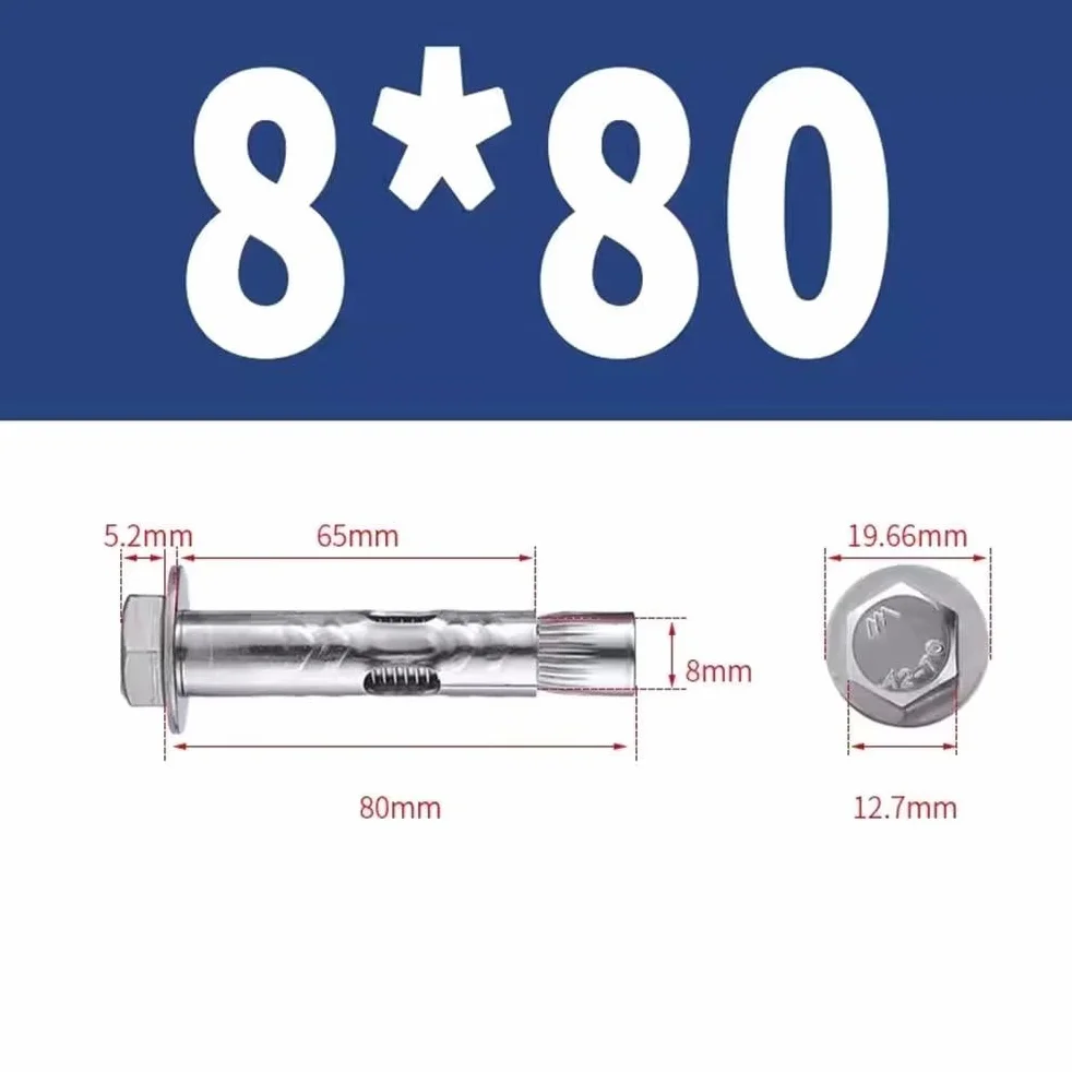 Bulloni di Espansione Testa Esagonale 304 Acciaio Inossidabile M8x80mm 3 Pezzi