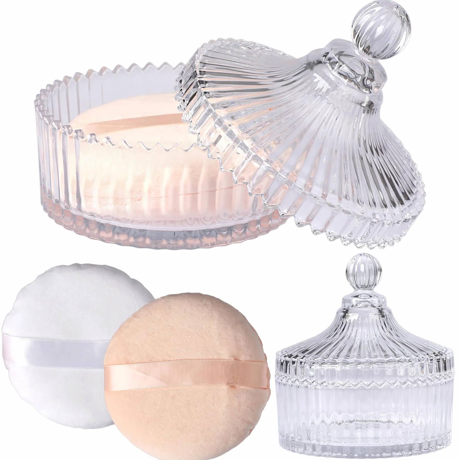 Set di contenitori per polvere in vetro, contenitore per il corpo, polvere vuota per bambini, con nappa in polvere, per il corpo, talco, polvere cosmetica per il compleanno, come regalo di