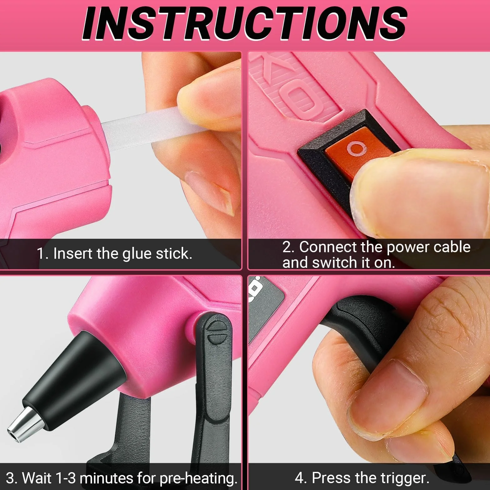 DEKO Pistola per colla calda 20 W mini silicone fai da te 30 pezzi rosa