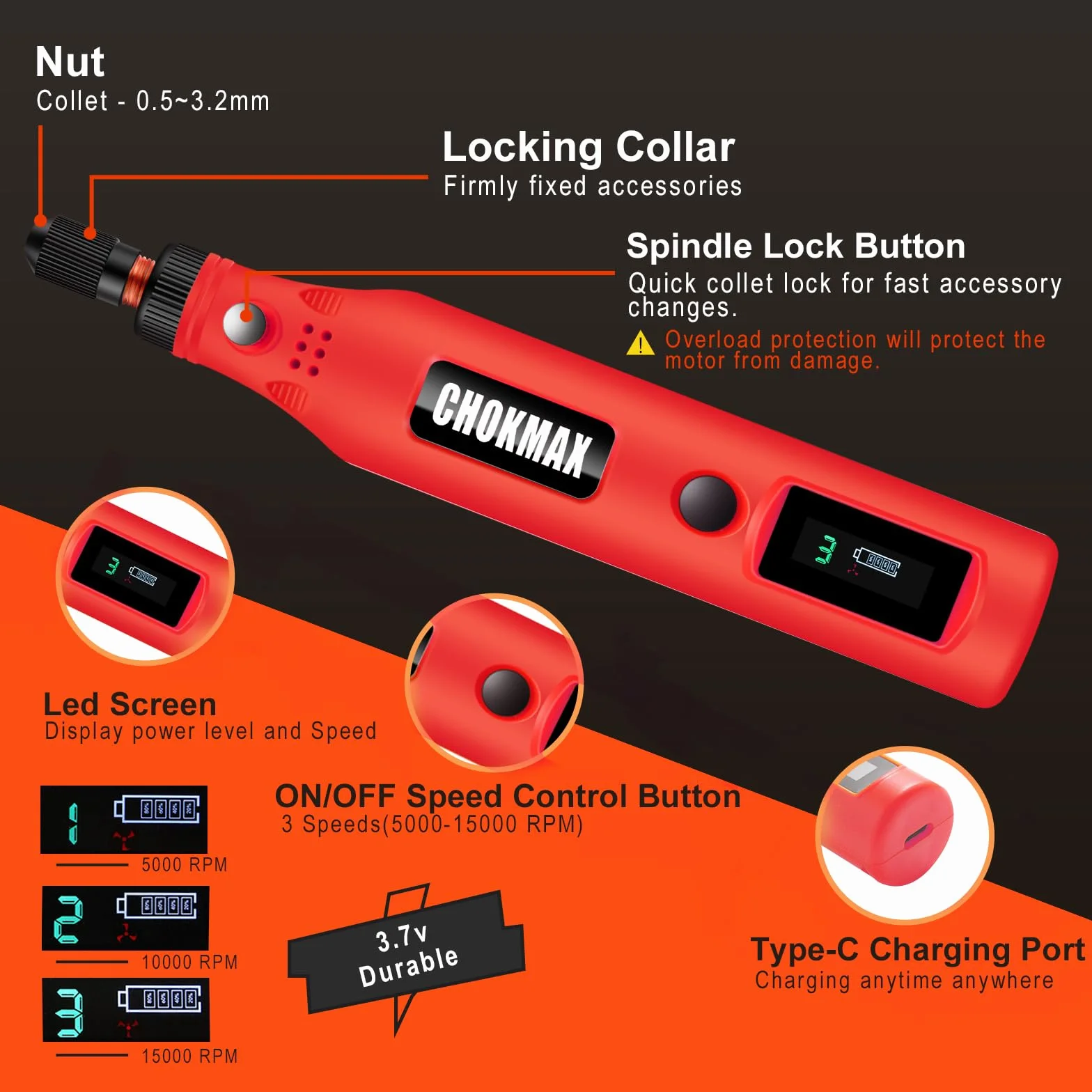 Mini utensile rotante senza fili kit smerigliatrice 3 velocità 72 accessori ricarica USB-C levigatura lucidatura rettifica