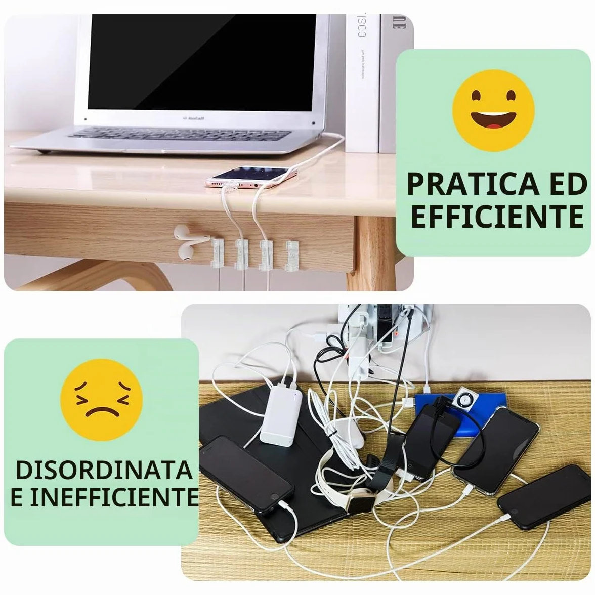 Organizzatore di Cavi Autoadesivi 40 Pezzi Clip per Cavi Fermacavi Trasparente
