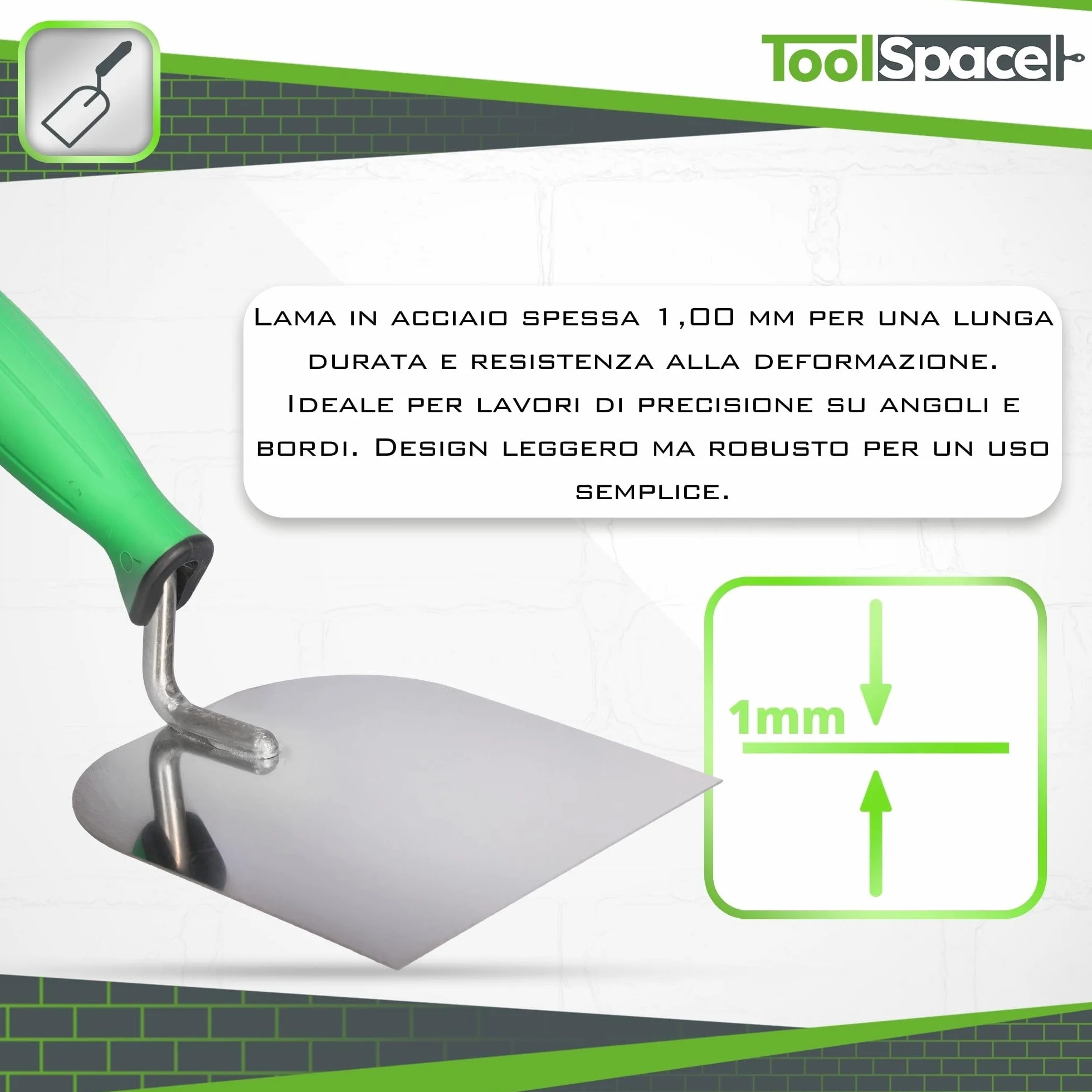 ToolSpace Cazzuola di precisione in acciaio inox 120 mm manico gommato