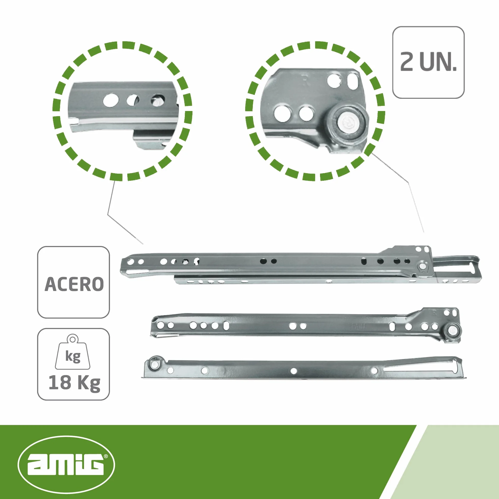 Amig Set di 2 Guide Scorrevoli Metalliche 400 x 37 mm per Cassetti Mobili e Armadietti
