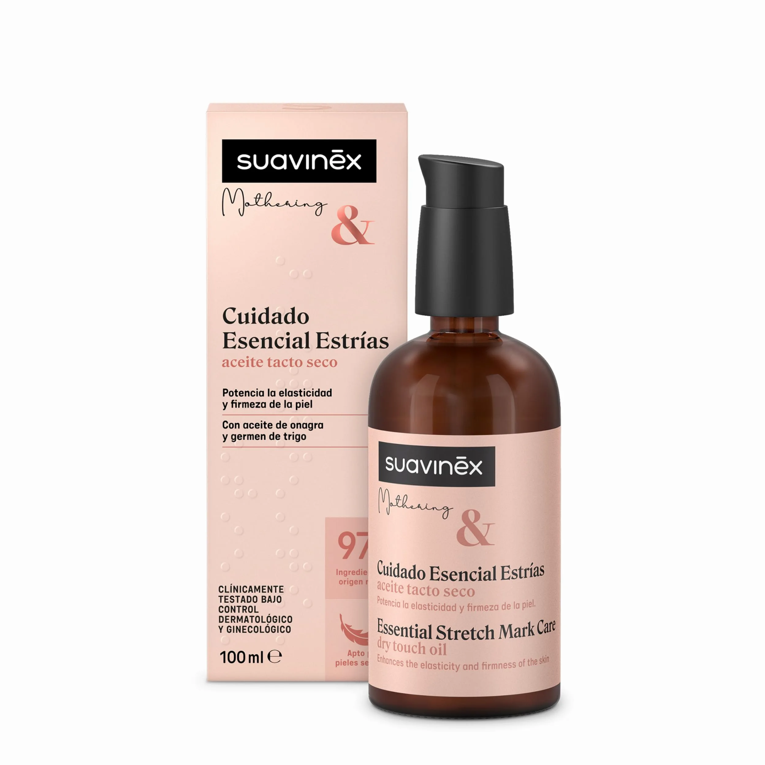 Suavinex, Olio Antistagliature Gravidanza, Previene le Smagliature, Potenza Elasticità, Calma Prurito, Adatto Pelle Sensibile, Aroma Morbido, Facile Assorbimento, 97% Ingredienti Origine Naturale
