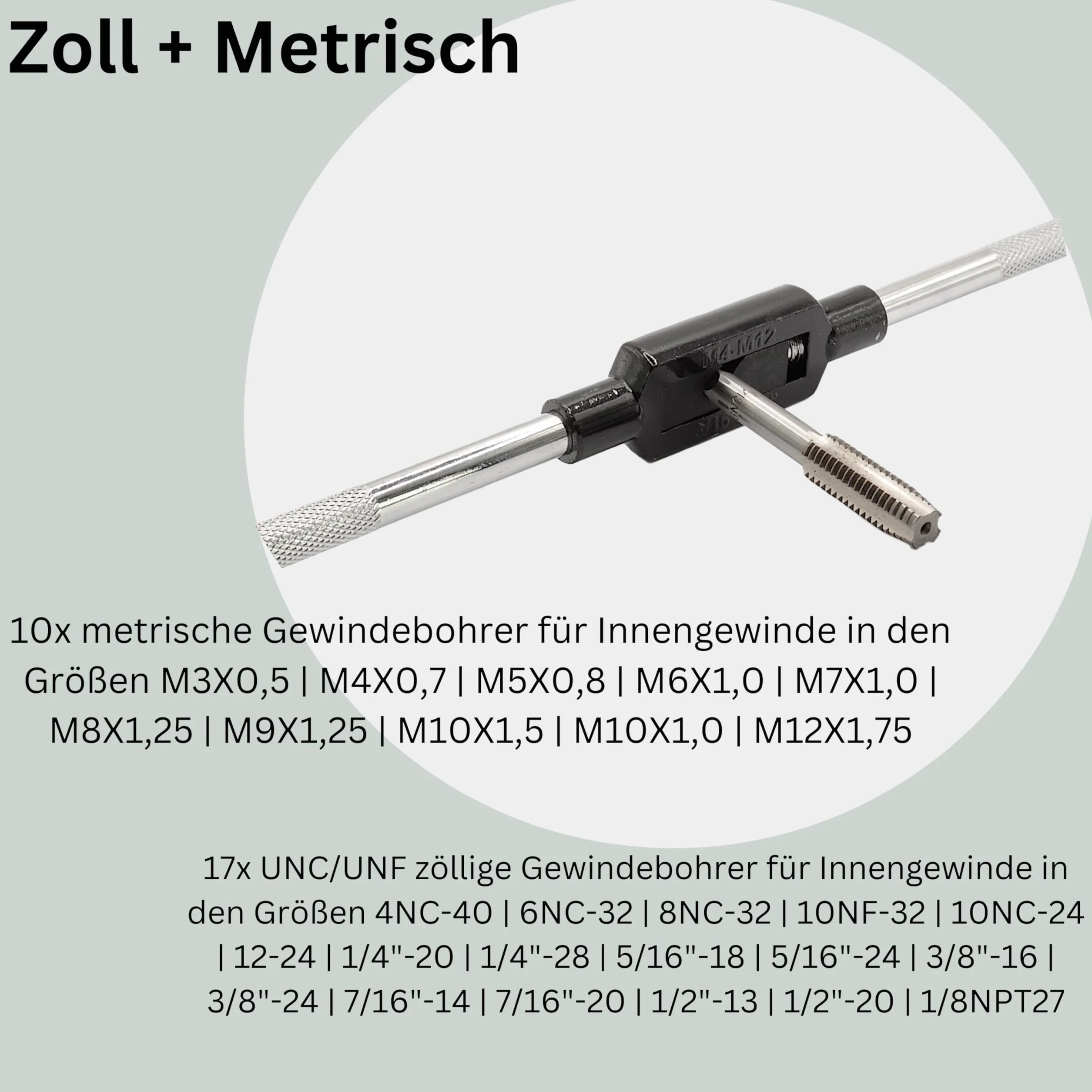 Set di filettatrici 60 pezzi metriche pollici UNC UNF maschi