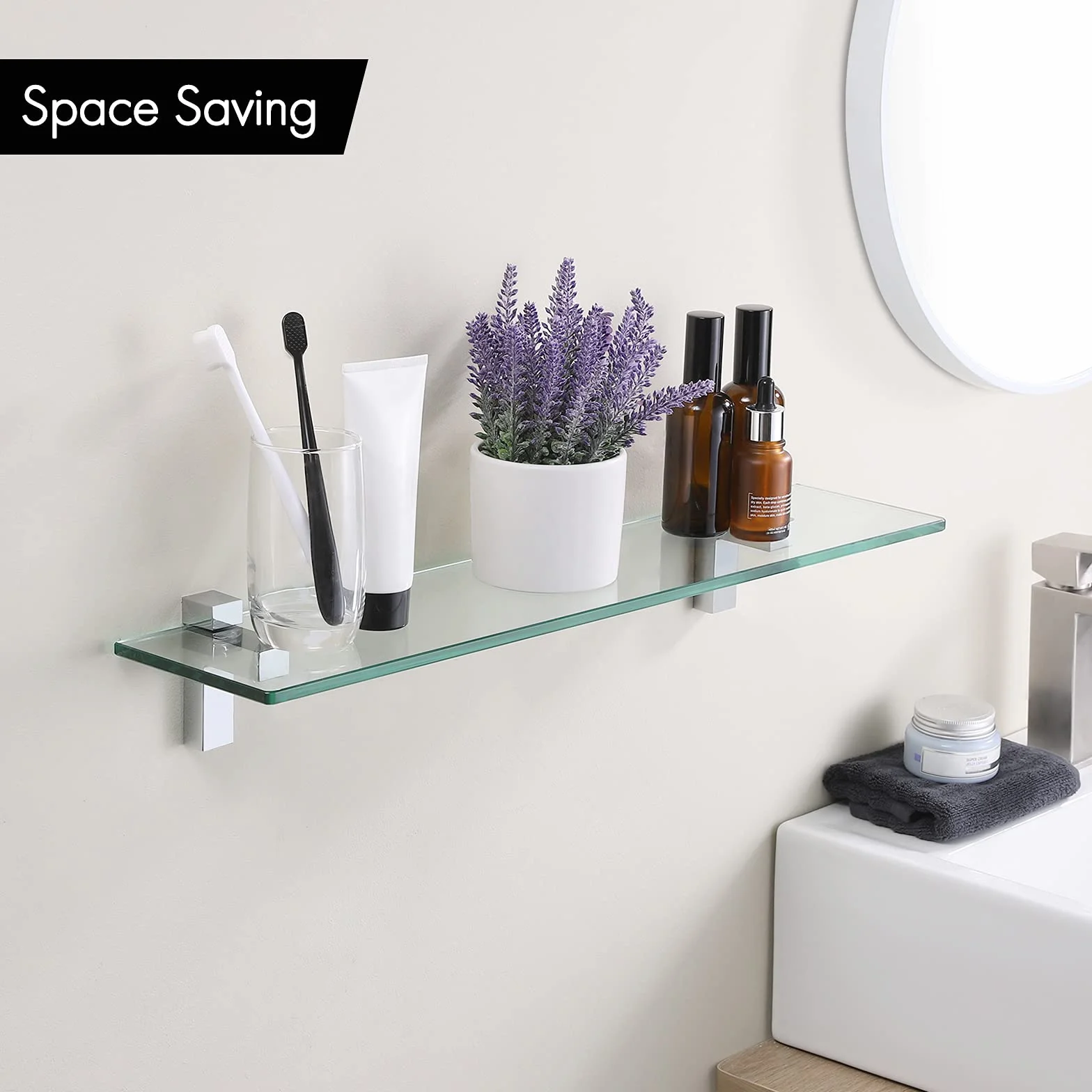 Mensola in Vetro Temperato 24 pollici Bagno Angolare Doccia Cromo Lucido BGS3201S60