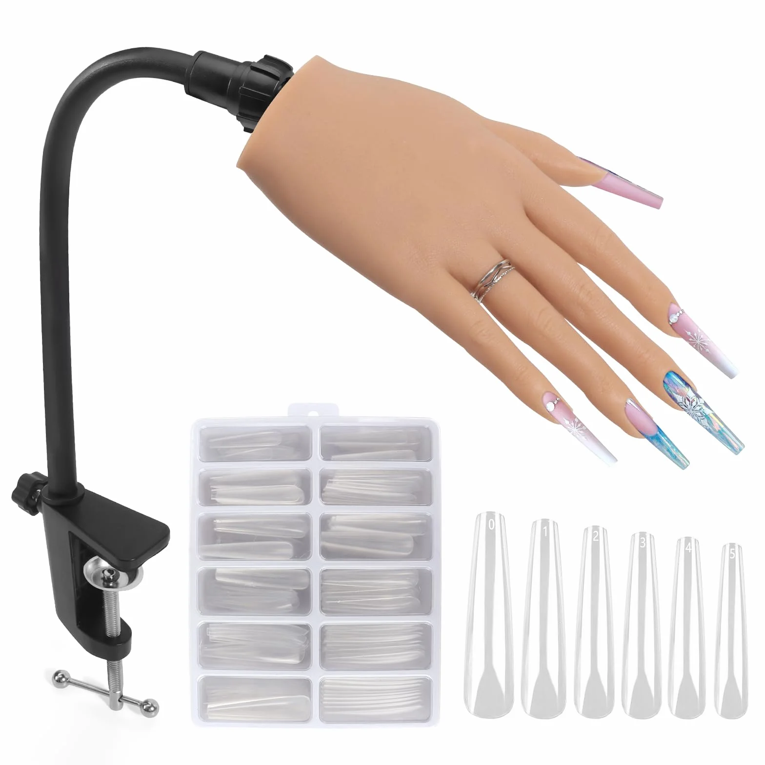 Mano Finta per Ricostruzione Unghie: Silicone Mano Pratica - Flessibili Mano Finta per Unghie - Mani Finte con 240 Pezzi Tip Unghie