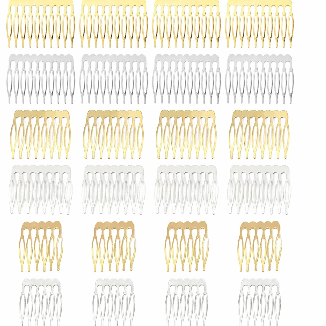 24 Pezzi Pettini Laterali in Metallo, pettinini per Velo, Lato per Capelli per Capelli da Donna con Denti per Accessori per Capelli con Clip per Chignon Argentato & Oro