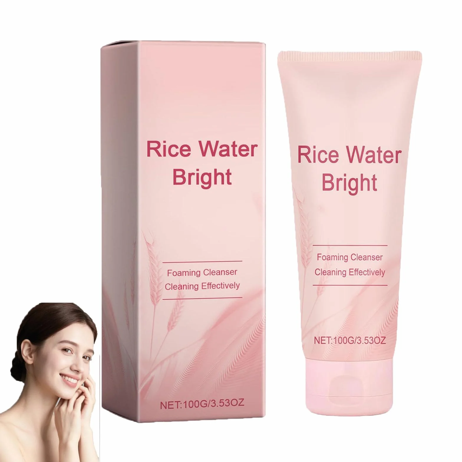 Detergente viso all'acqua di riso, schiuma detergente delicata, detergente viso alla vitamina E, detergente vi-so illuminante, pulizia profonda per una pelle luminosa (1pcs)