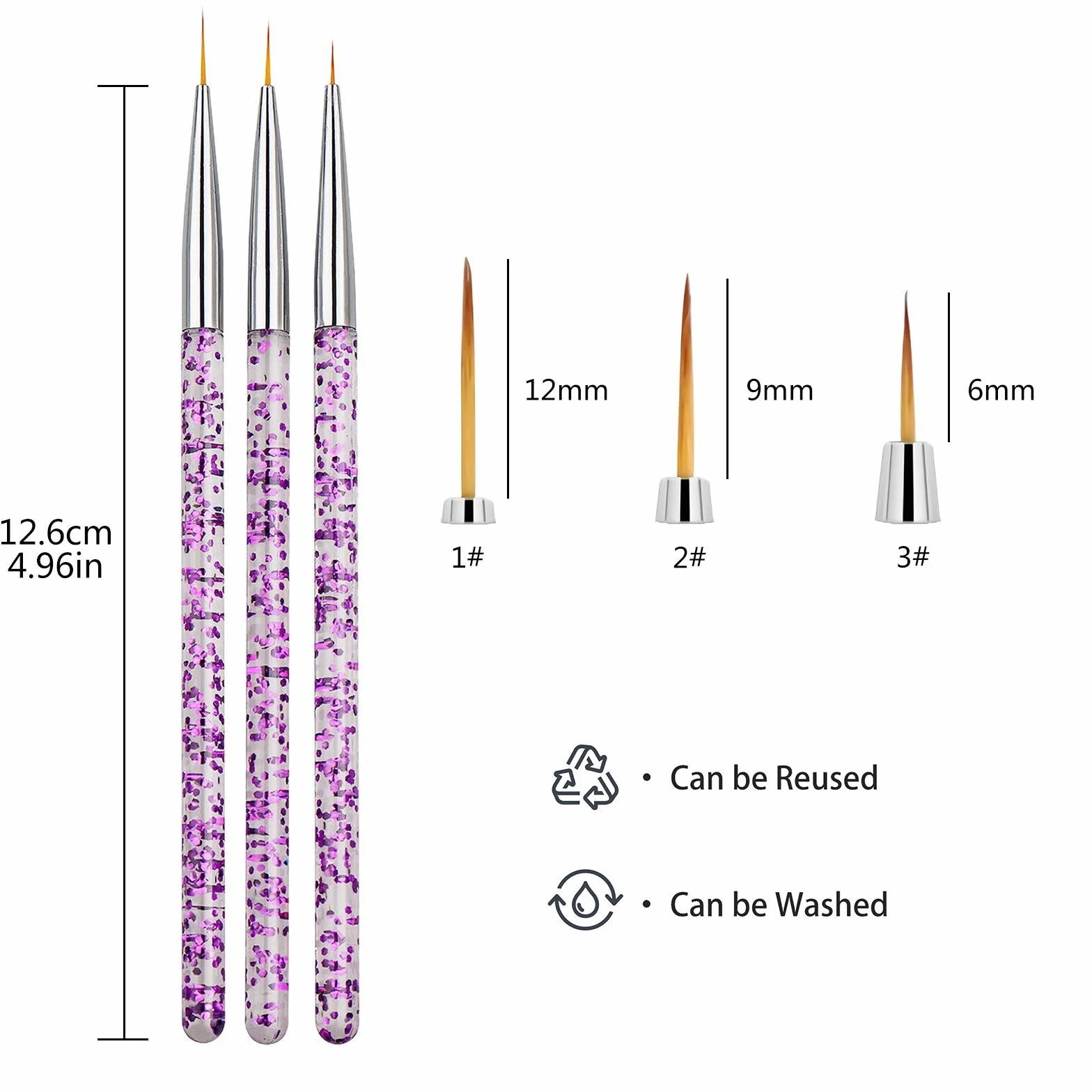 Hanyousheng Pennelli per Unghie,3pc Pennelli per Nail Art Professionali,Per Disegnare Linee Fini Attrezzo per gel UV Disegno Fodera Pennelli Unghie Strumenti Manicure