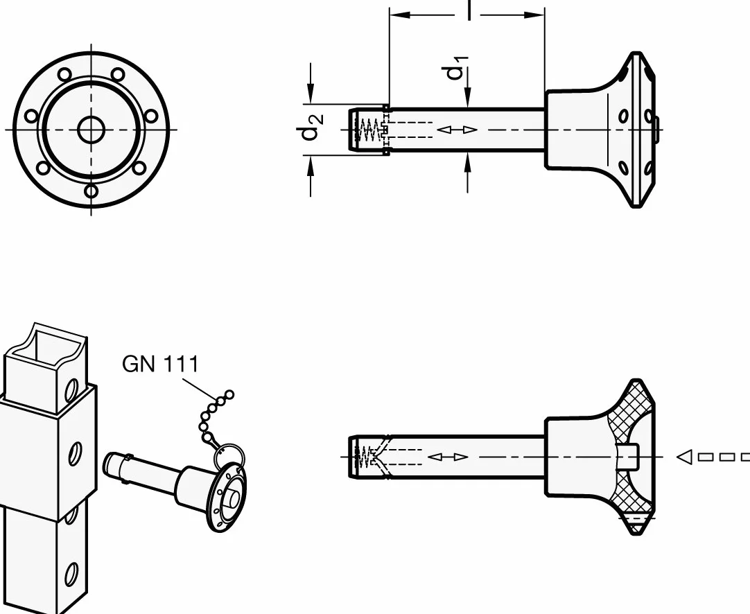 Ganter GN 114.2-6-20 Steck Bulloni con assiale fusibile, acciaio zincato