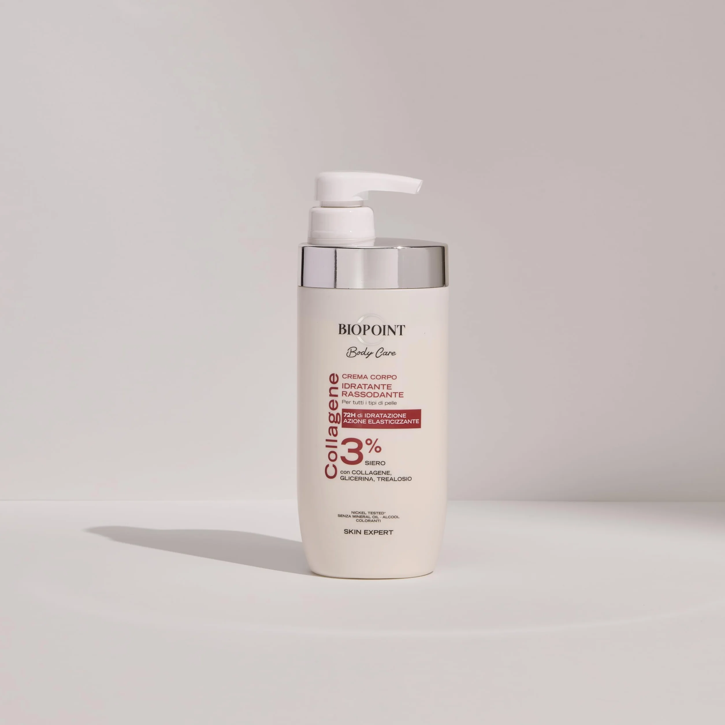 Biopoint - Crema Corpo Idratazione Rassodante, Azione Elasticizzante per tutti i tipi di Pelle, con 3% di Collagene, Dona Luminosità, Morbidezza e Idratazione fino a 72h, 500 ml