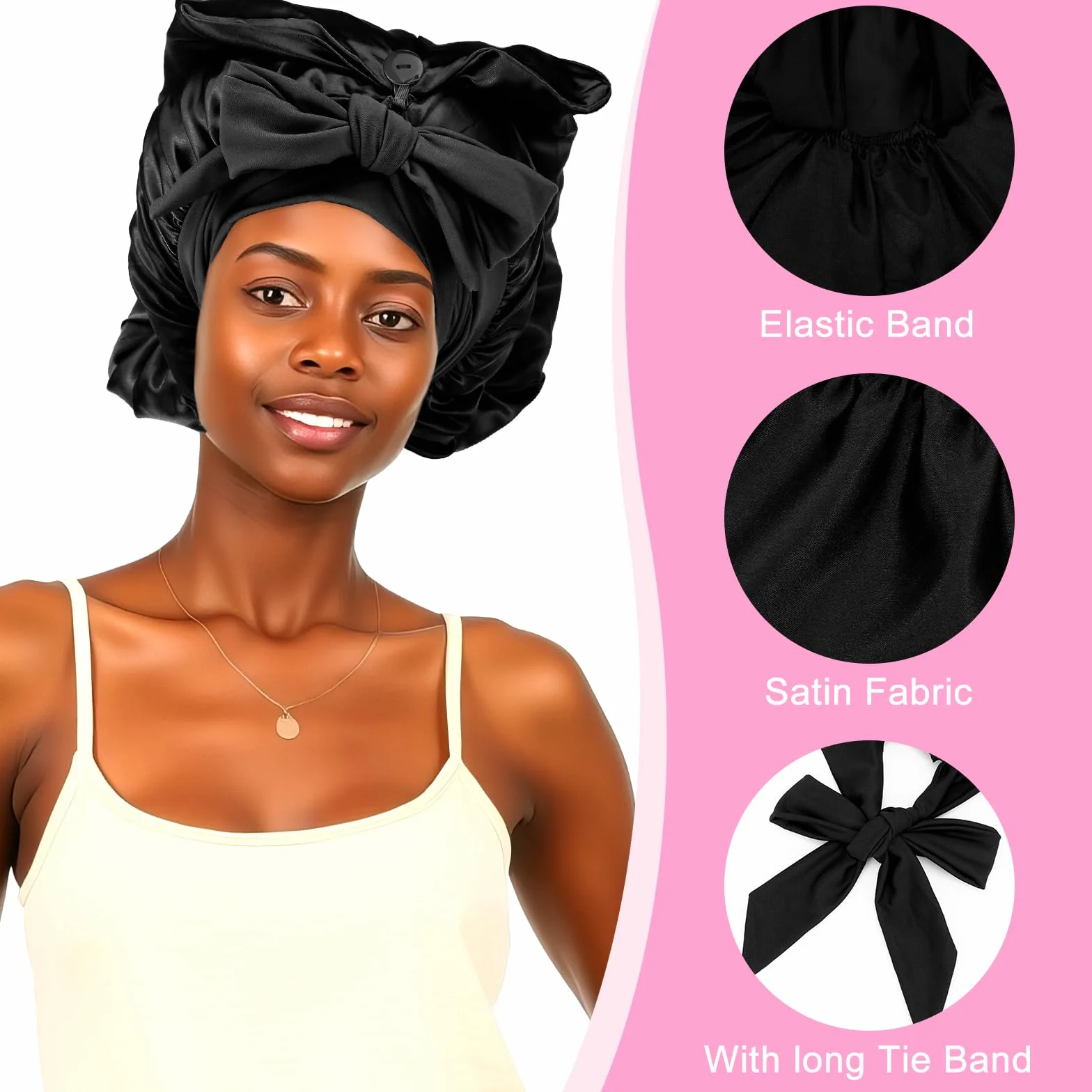 Abeillo Cuffia lunga in raso per donne che dormono, grande cuffia per capelli in seta con fascia elastica per trecce capelli ricci