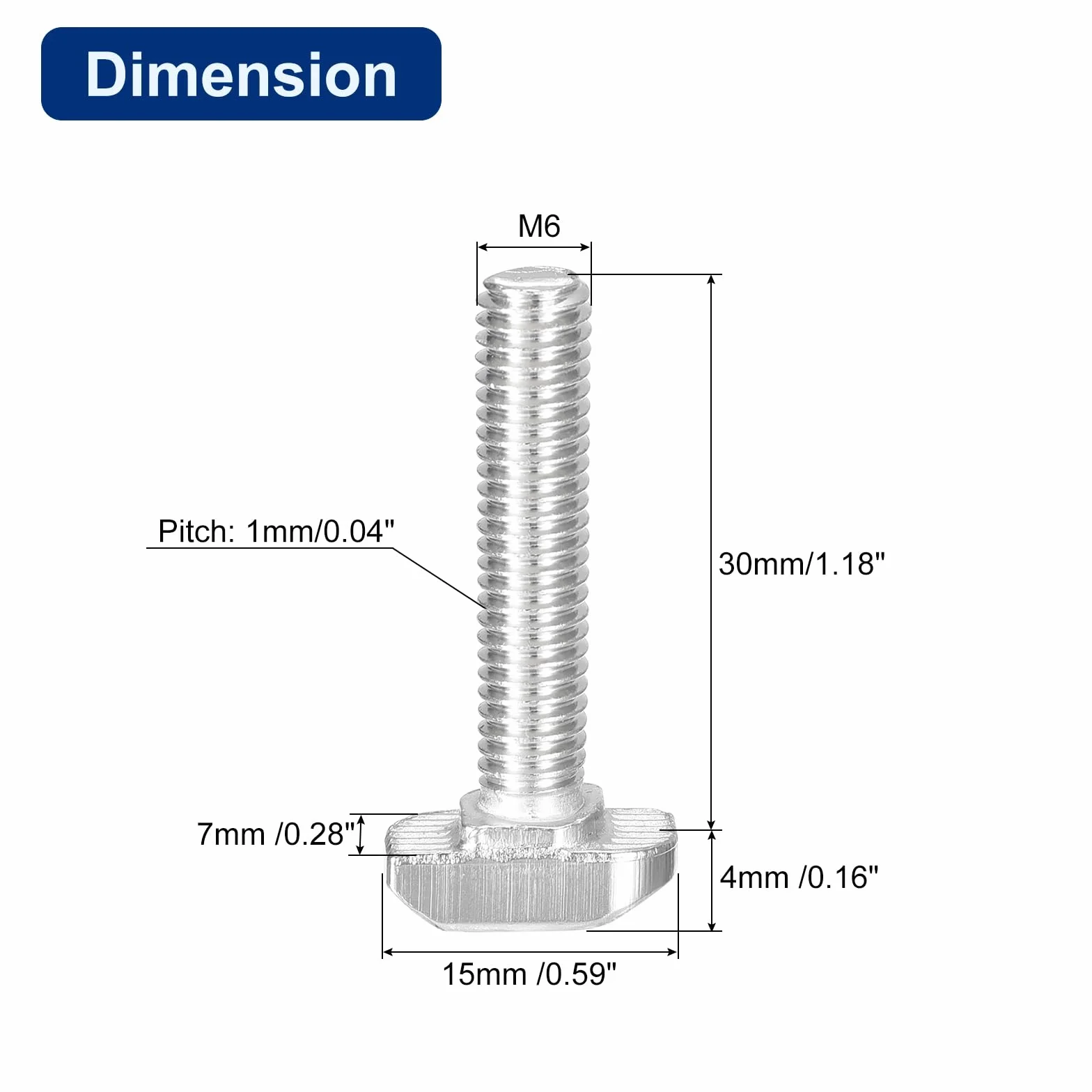 Bulloni a T-Slot M6 x 30mm Vite a T Testa a Martello per Profilo Estruso Alluminio 3030 Serie Acciaio Inossidabile 304