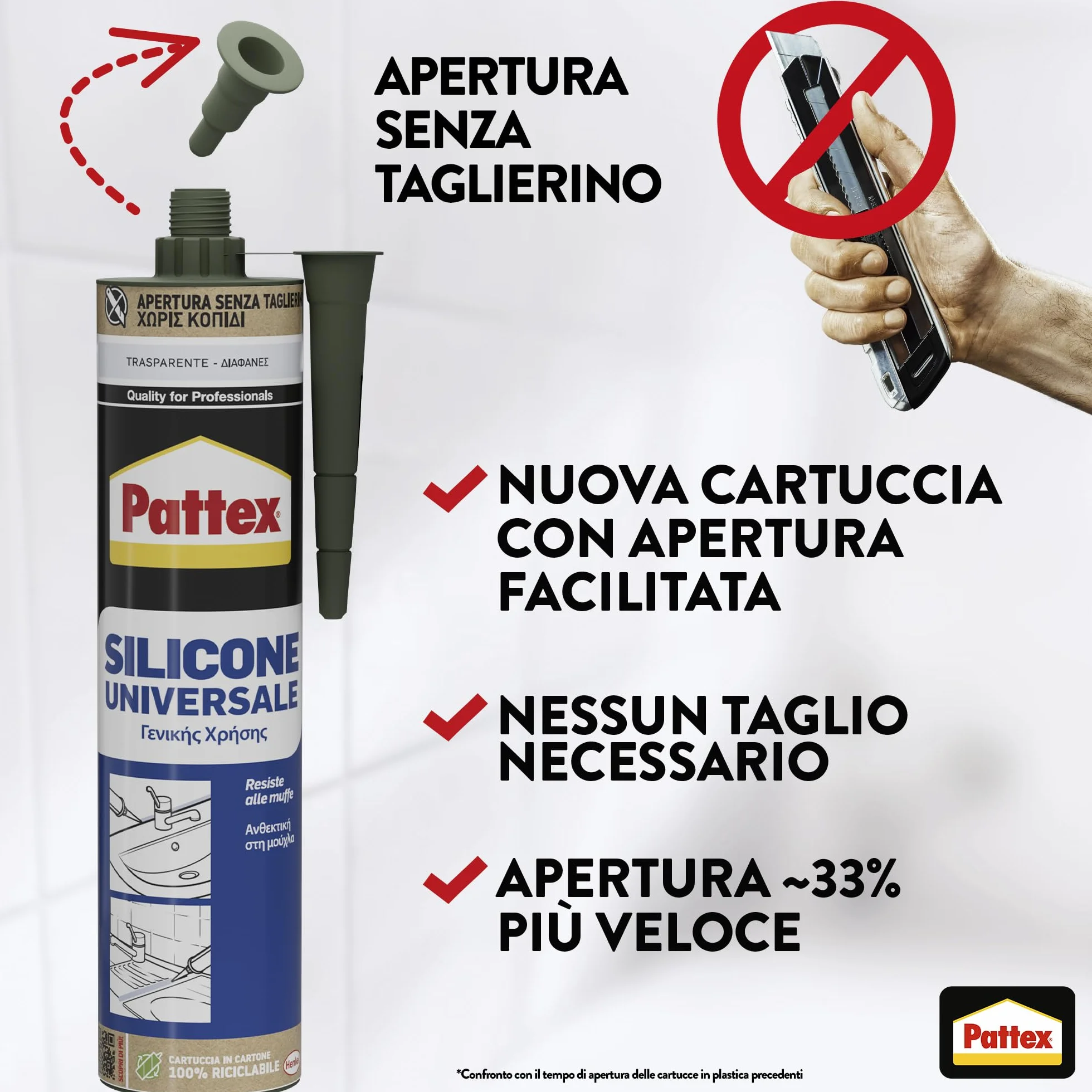 Pattex Silicone Universale Trasparente 280 ml Sigillante resistente alla Muffa