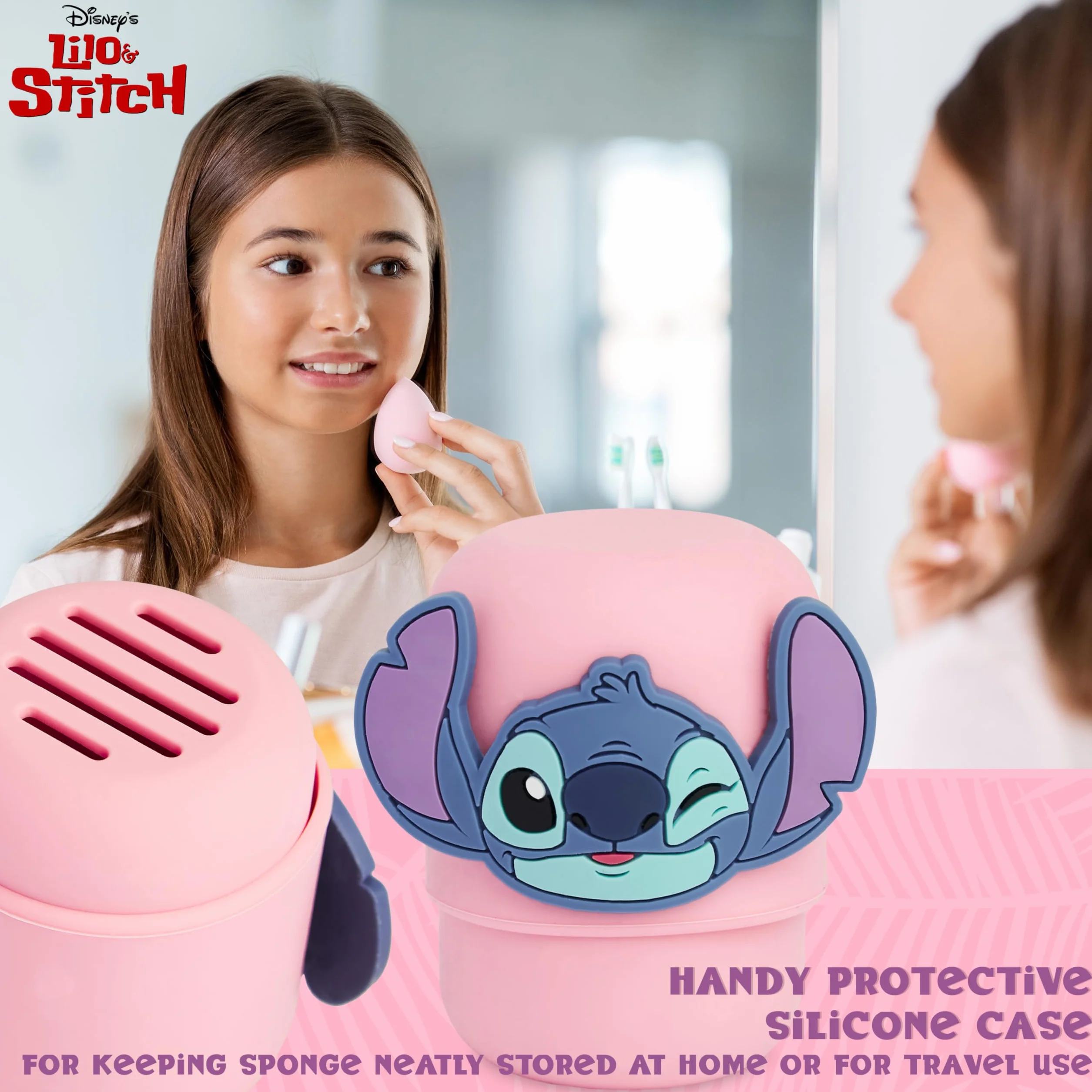 Disney Stitch Accessori per il Trucco con Spugnetta Cipria & Spazzola