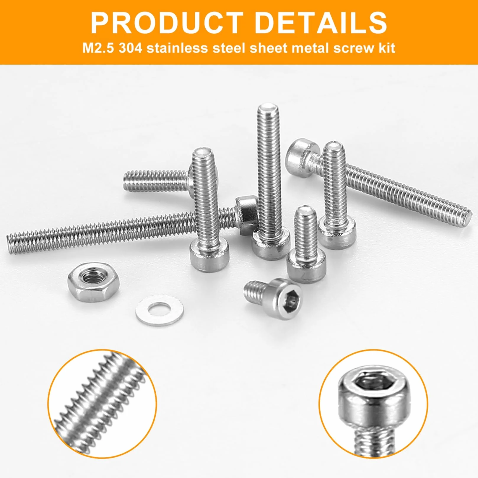 Set di Viti M2,5 Acciaio Inox 840 Pezzi Esagono Incassato Testa Bombata Dadi Rondelle
