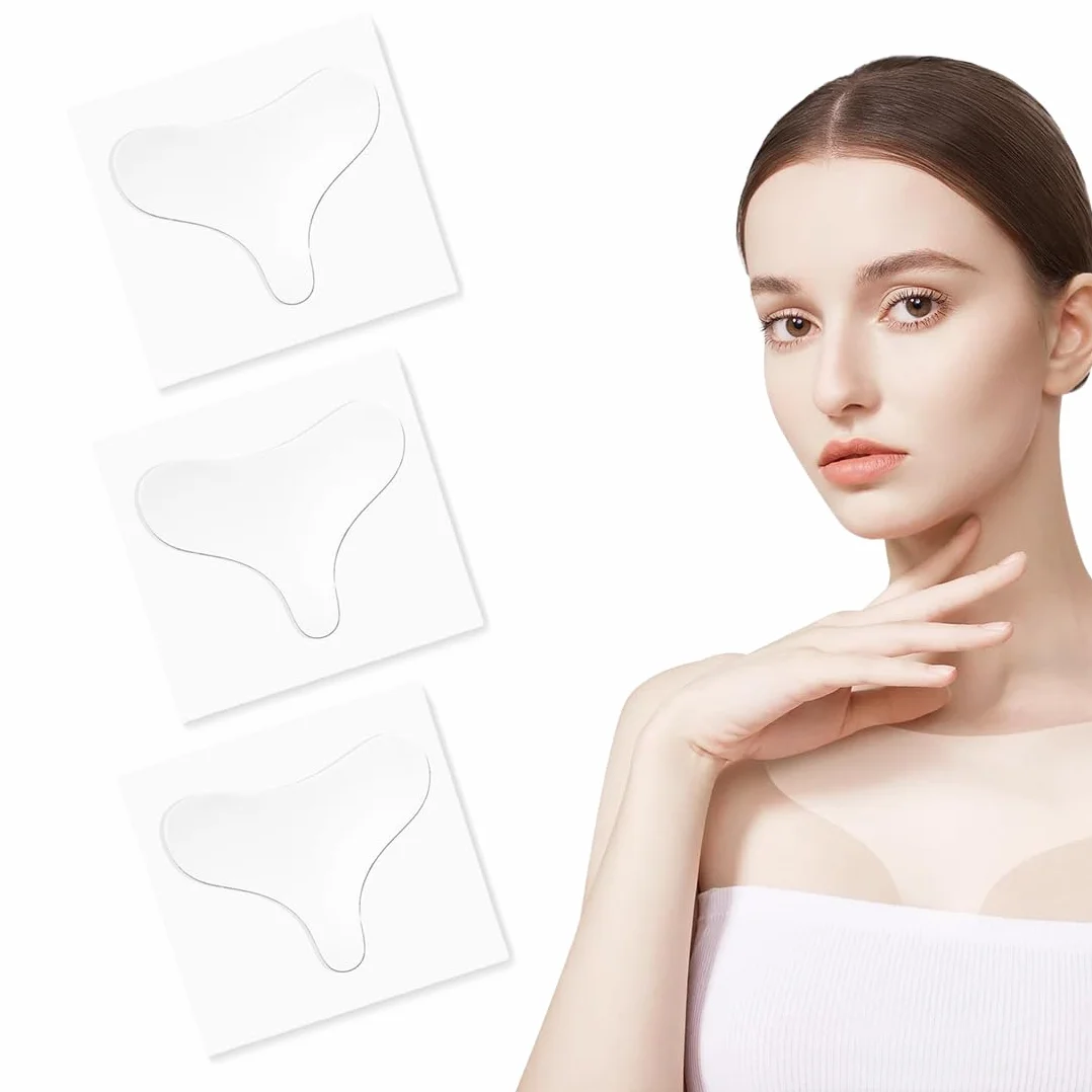 3 Pezzi Cuori Cuscinetti in Silicone Anti-Rughe per Collo, Décolleté e Petto, cerotti antirughe in silicone riutilizzabili, per Donne e Ragazze per Prevenzione Rughe e Lift Cutaneo