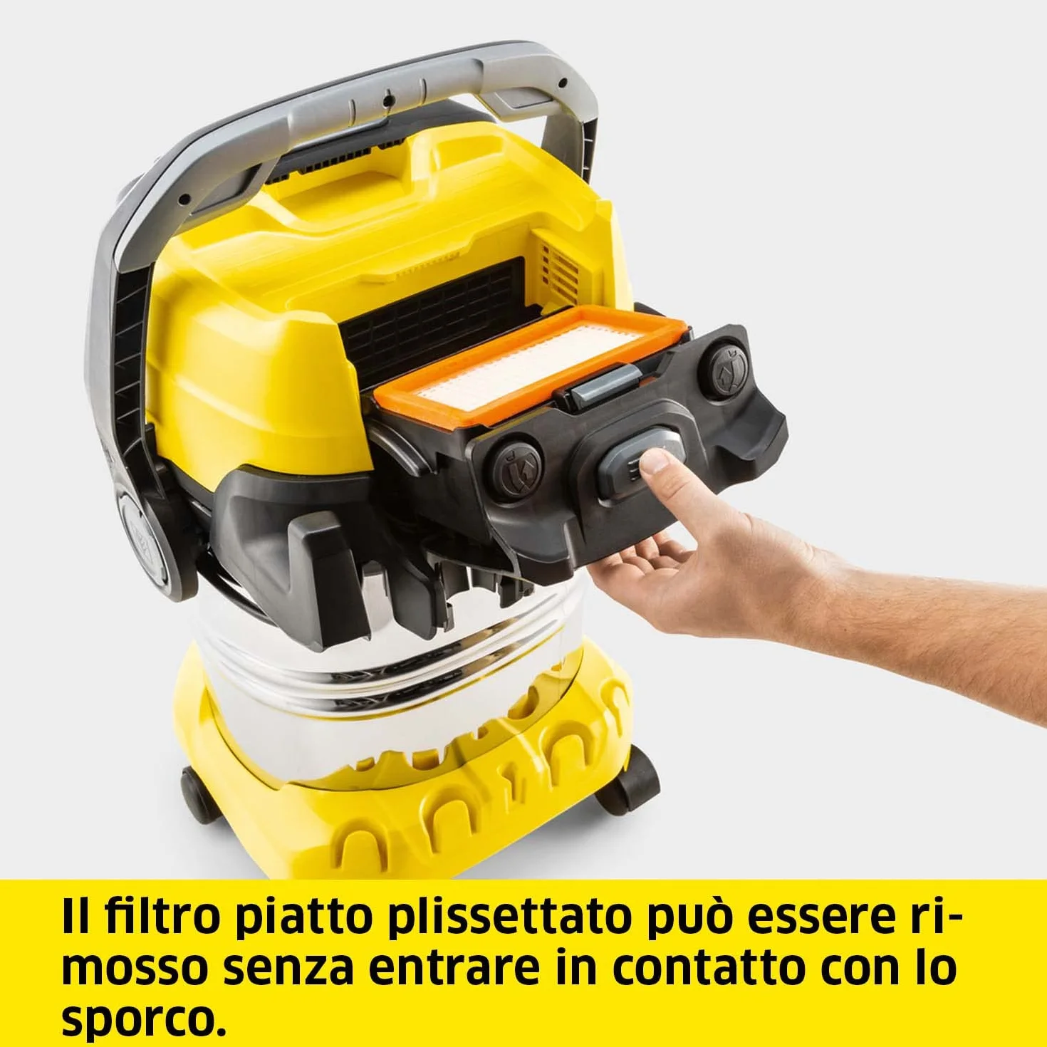 KÄRCHER WD 5 S V-25/5/22 aspiratore solidi liquidi 1200 W contenitore acciaio inox 25 l tubo aspirazione 2,2 m funzione soffiante filtro vello pulizia automatica filtro