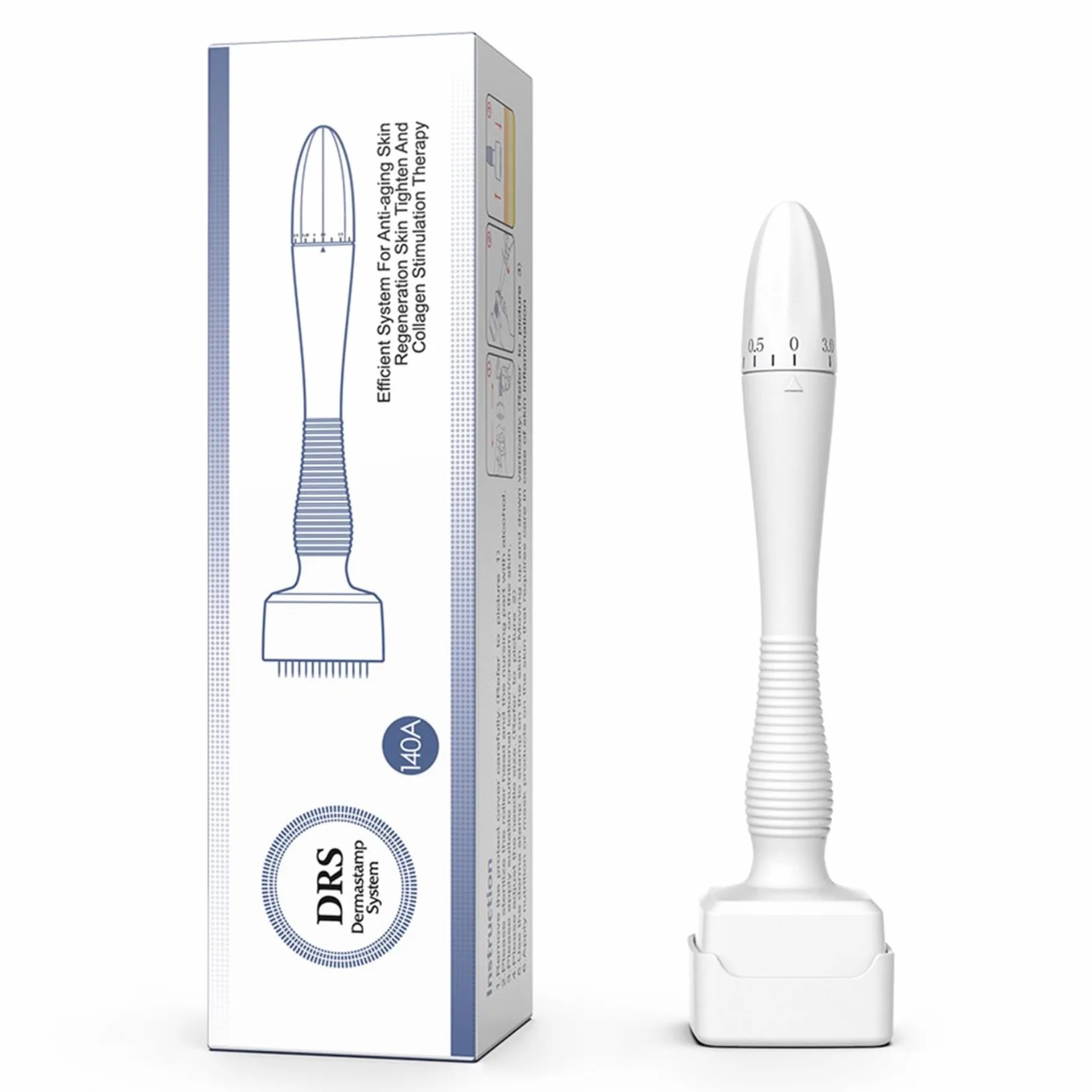 P-Beauty Derma Stamp 140A - Microneedling Pen con 140 aghi in acciaio inox di alta qualità, lunghezza regolabile 0-3 mm, per cicatrici da acne, rughe, cicatrici, pori, ringiovanimento della pelle e