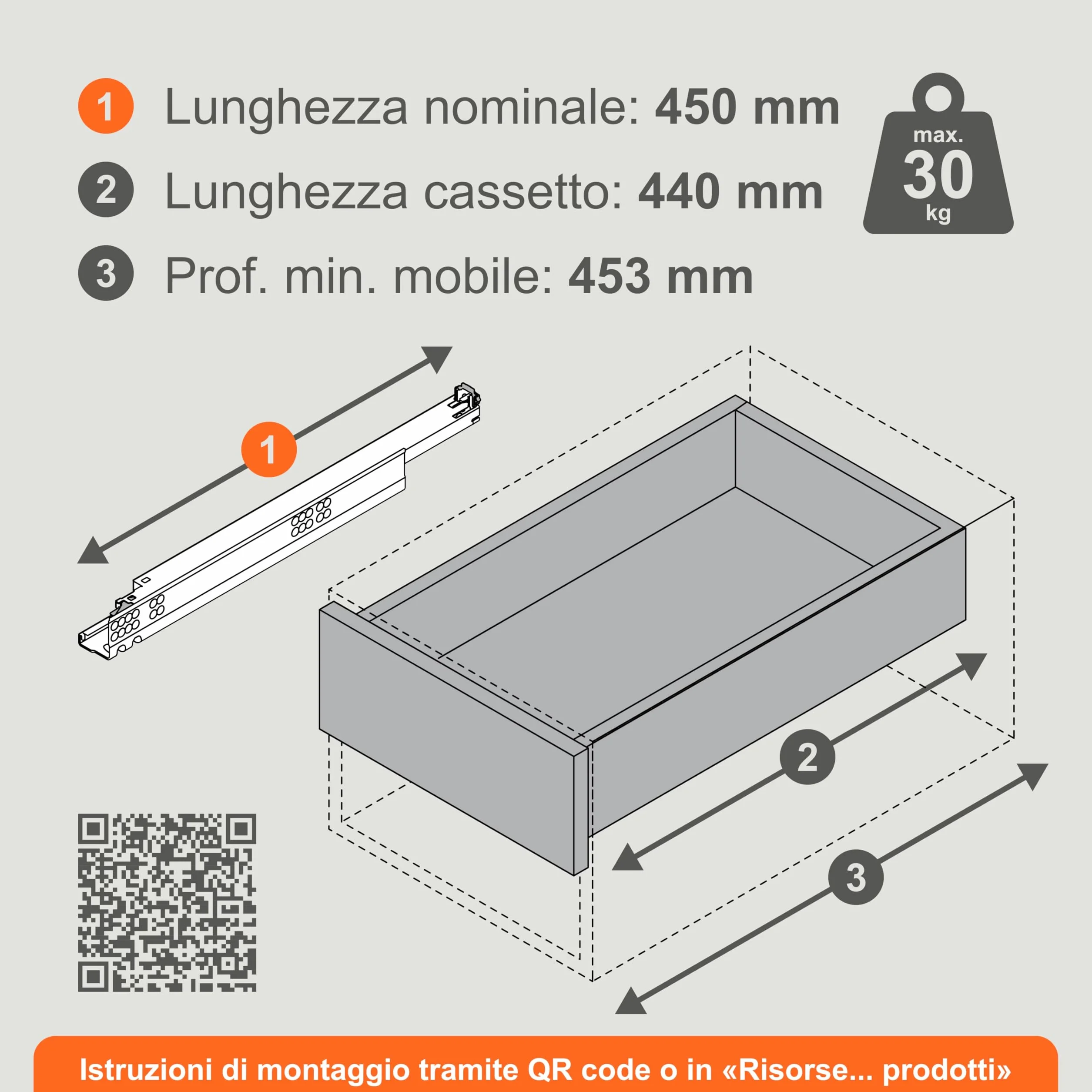 Blum Tandem estrazione totale 450 mm guida sottopiano invisibile Soft-close con ammortizzamento Blumotion 1 paio