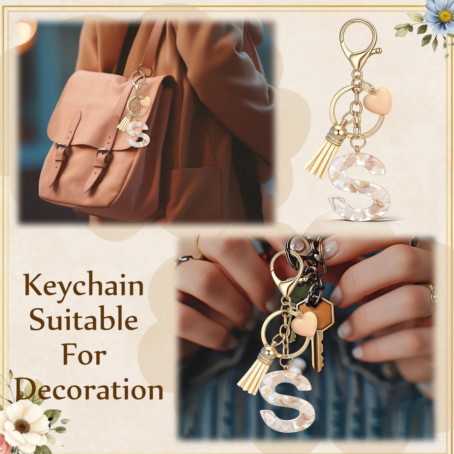 Hestya Trousse per Trucco con Lettera Iniziale Personalizzata Beauty Сase da Viaggio in Iuta con Portachiavi per Donna Matrimonio Compleanno Spiaggia Sorella Mamma Insegnanti Infermiere(S)