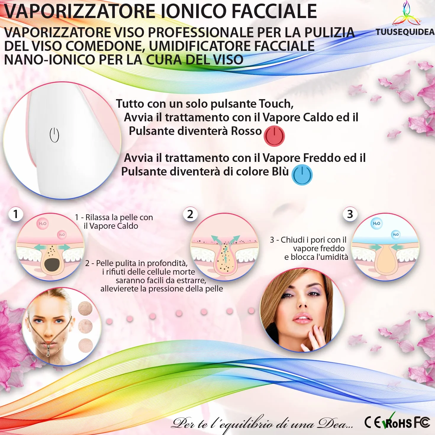 Sauna Facciale Professionale Vapore Caldo Freddo, Vaporizzatore Ionico per Viso, Purifica Idrata Nutre Pelle, Aromaterapia Oli Essenziali