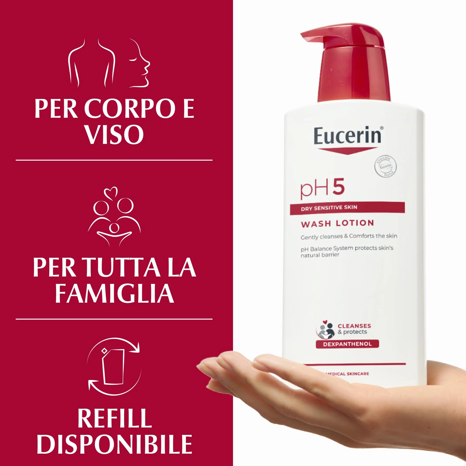 Eucerin pH5 Detergente Fluido 400 ml, Detergente viso e corpo delicato per uso quotidiano e lavaggi frequenti, Bagnoschiuma senza sapone per tutta la famiglia per pelle secca e sensibile
