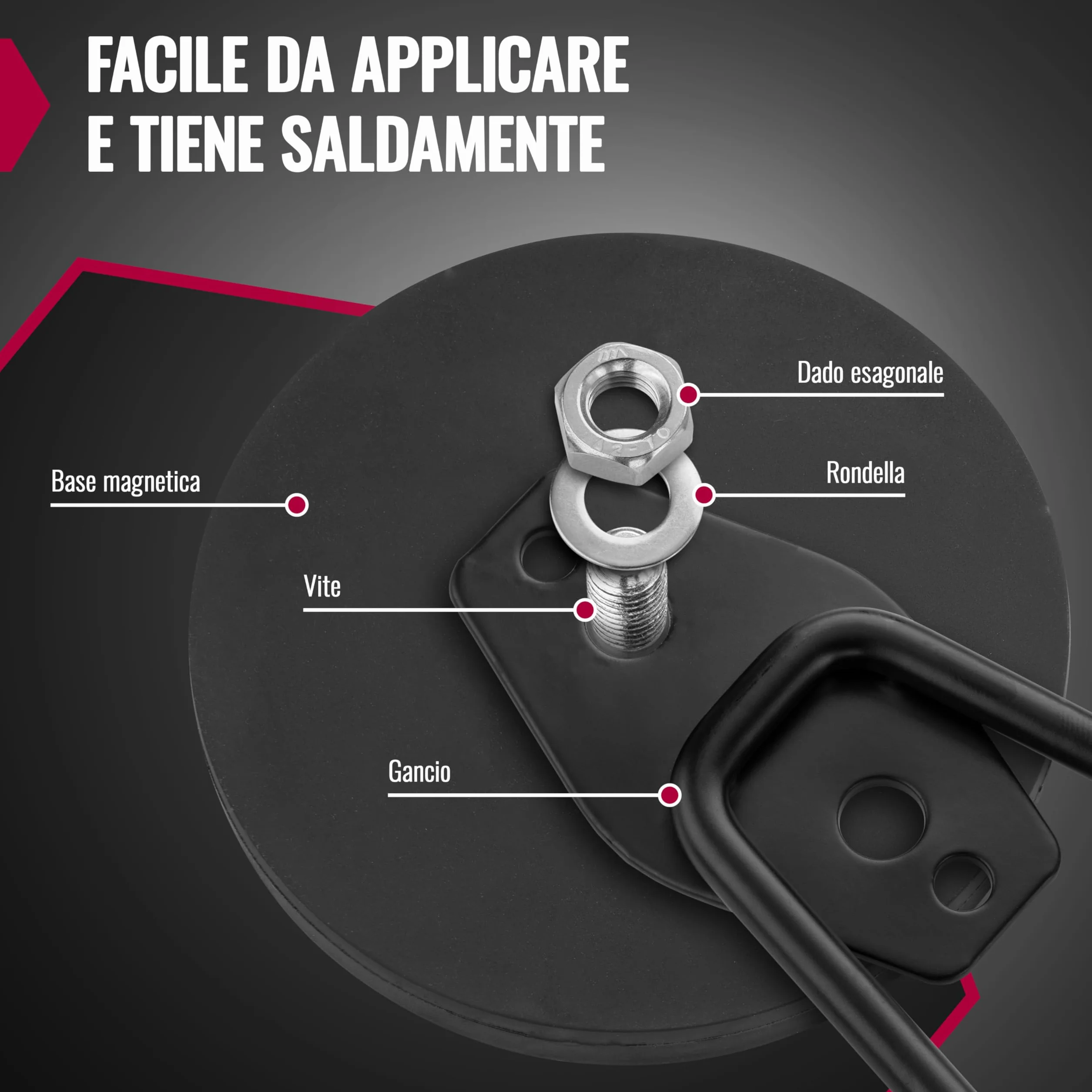 POPPSTAR Ganci magnetici per garage Ø 88 mm 42 kg 80 mm nero