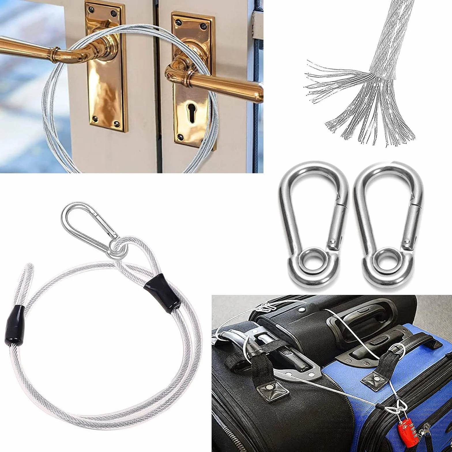 Cavo in Acciaio di Sicurezza Intrecciato a Doppio 4 Pezzi con Moschettoni in Acciaio Inossidabile per Fissare Merci
