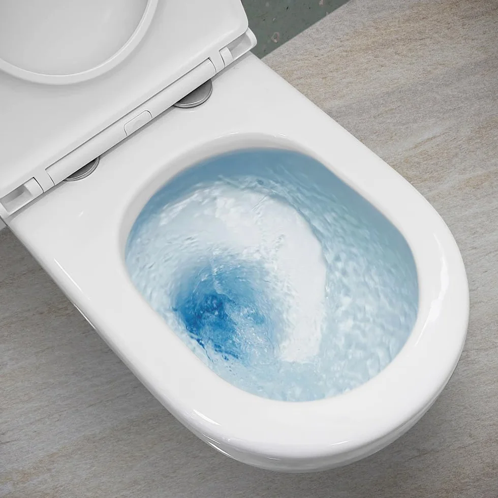 Sanitari sospesi TAO con risciacquo a vortice e copriwc soft-close, scarico universale a parete