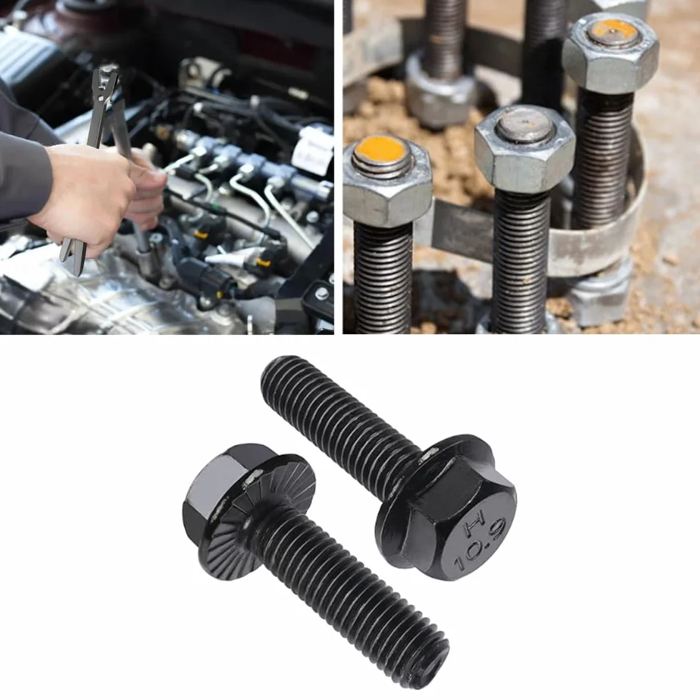 Bulloni A Testa Esagonale Della Flangia M10x60 10.9 Viti In Lega Nera Finitura Nera 10pcs