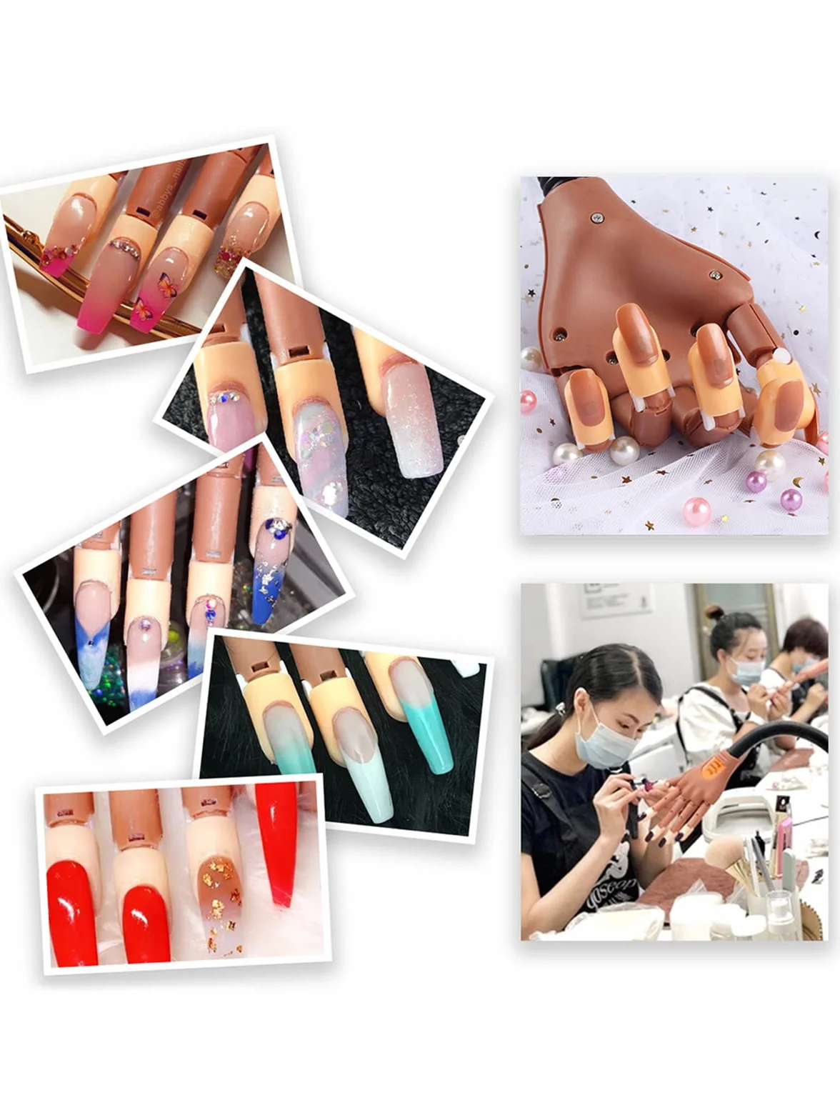Deciniee Mano Finta per Ricostruzione Unghie,300 Pezzi Formazione Punte per Unghie e Mano Pratica,Strumenti Professionali per Mani per Arte Delle Unghie,Mani Finte Flessibili Regolabili per Manicure