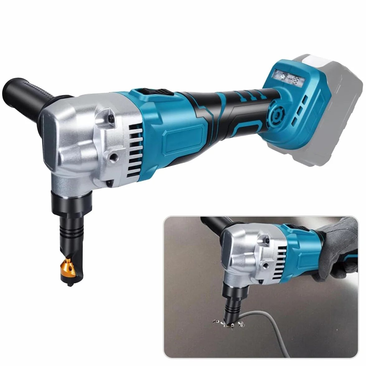 Roditrice per Lamiera Compatibile Makita 18v, Girevole 360°, 3 Velocità, Taglio Acciaio Inox