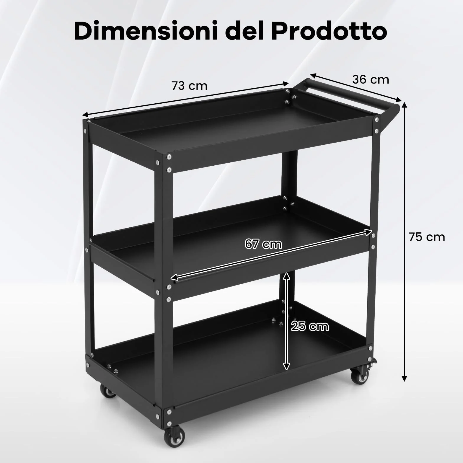 GYMAX Carrello Multiuso Robusto a 3 Ripiani con Maniglia Comoda, Ruote Bloccabili per Magazzino, Garage, Cucina, Officina (Nero)