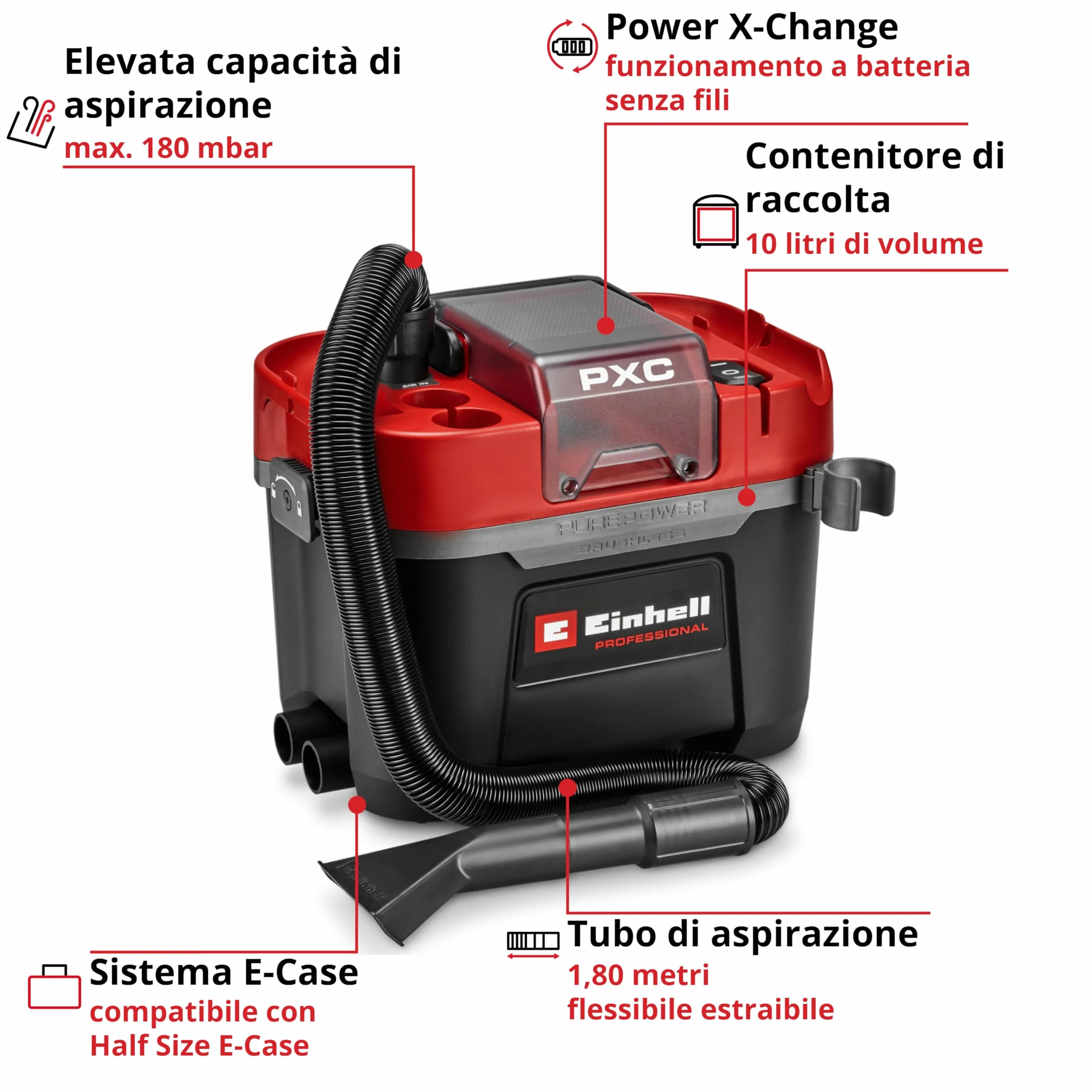 Einhell TP-VC 18/10 Li BL L-Solo Professional Aspirasolidi e liquidi 18 V Brushless 10 l