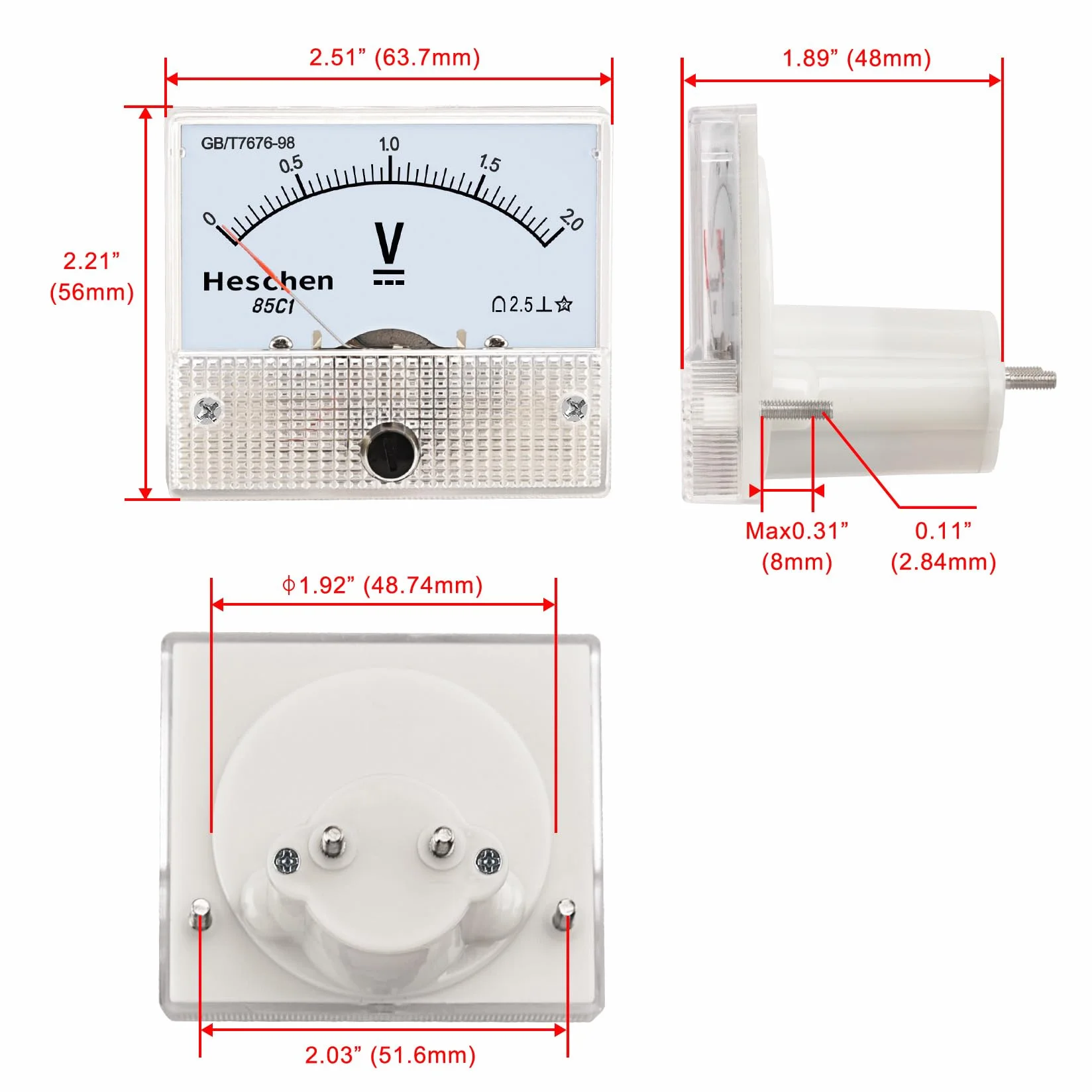 Heschen 85C1-3A Amperometro DC 0-3A classe 2.5 montato a pannello