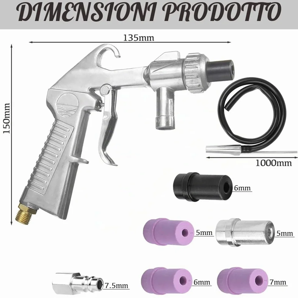 Pistola Sabbiatrice per Compressore 13 Ugelli Tubo in Gomma 1M Portatile