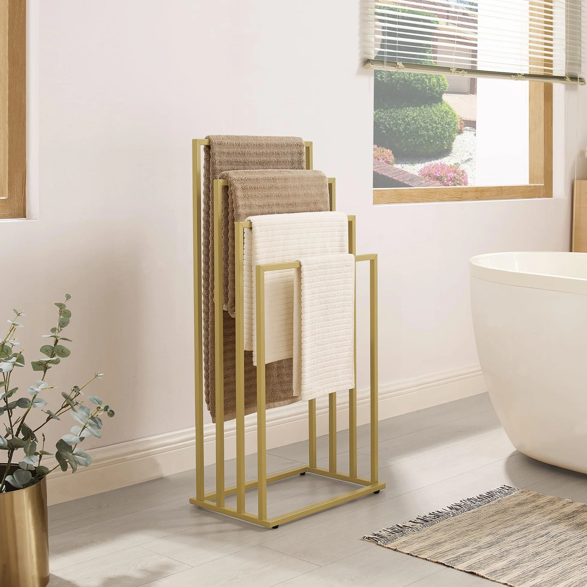 Porta asciugamani oro opaco 4 livelli in metallo per bagno e SPA