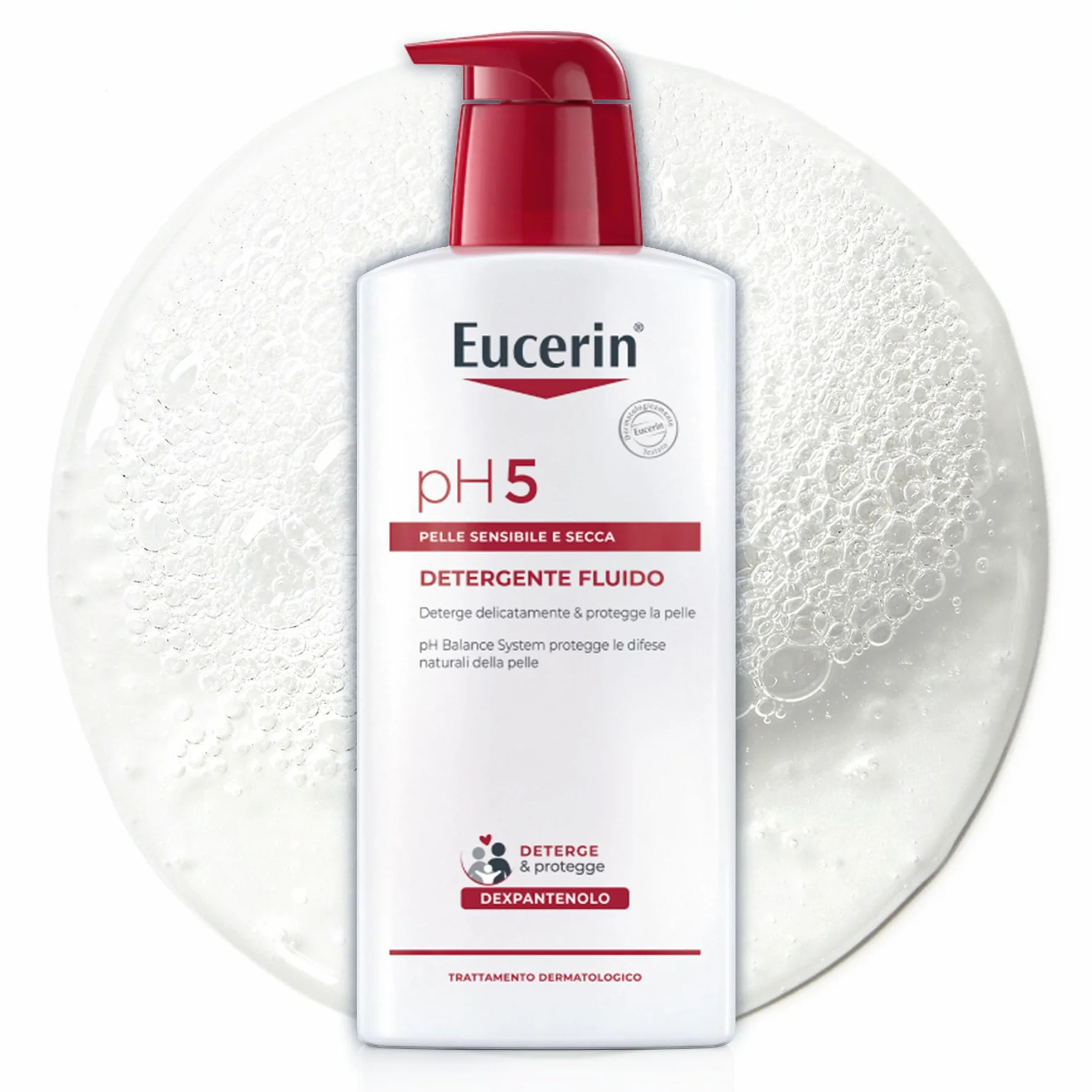 Eucerin pH5 Detergente Fluido 400 ml, Detergente viso e corpo delicato per uso quotidiano e lavaggi frequenti, Bagnoschiuma senza sapone per tutta la famiglia per pelle secca e sensibile