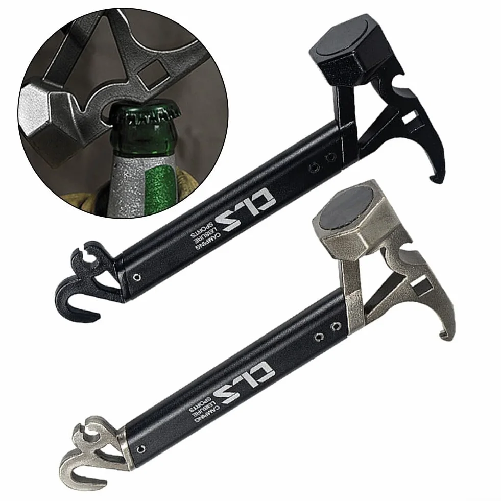 SPORTARC Martello da campeggio in acciaio inox con estrattore chiodi e apribottiglie