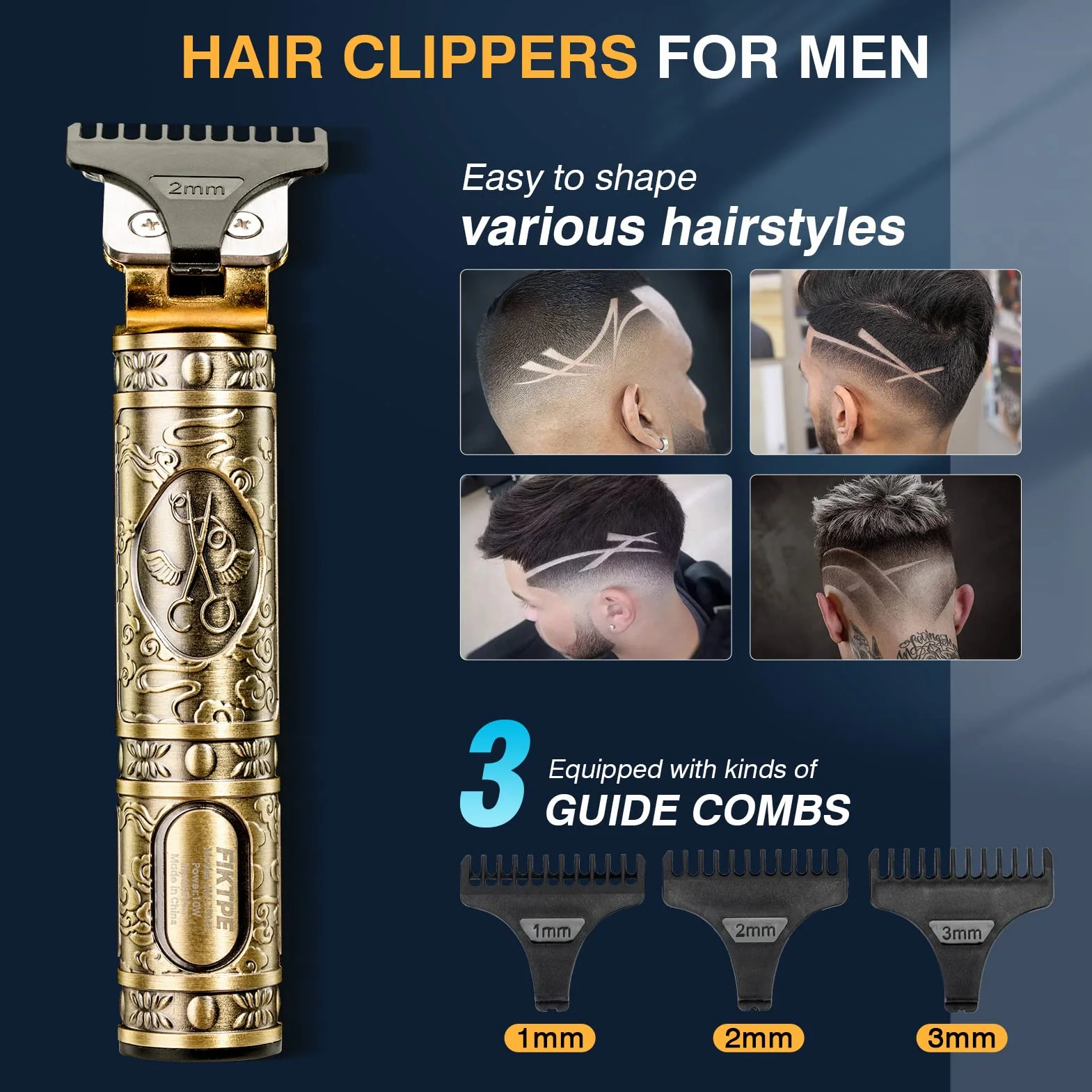 Macchinetta per Capelli Taglia Uomo Professionale Senza Fili Trimmer Capelli Barba e Capelli 0 mm Elettrico Regola Hair Clipper Ricaricabile Usb e Incisione Silenzioso Gold Trimmer Vintage T9
