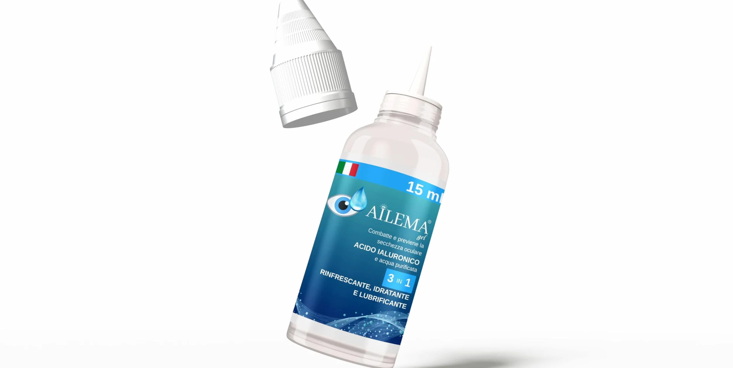 Collirio Umettante con Acido Ialuronico Maxi Formato 15 ml | 3 in 1: Lubrificante, Rinfrescante e Drenante | Sollievo Immediato per Occhi Secchi e Irritati | Uso Quotidiano |Effetto Immediato