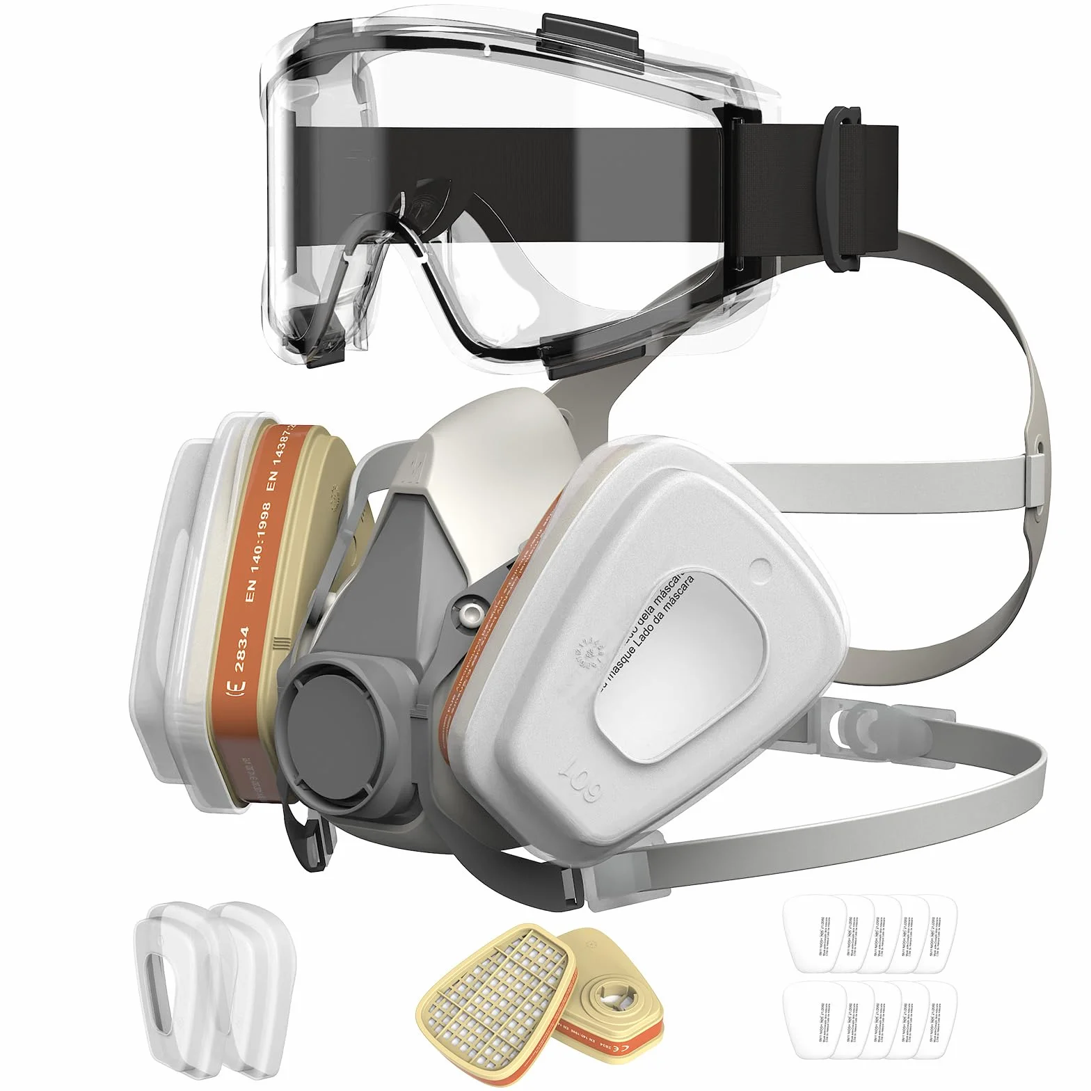 AIMAX Maschera di protezione respiratoria con filtro A1P2, occhiali protettivi, riutilizzabile per verniciare, levigare, spruzzare